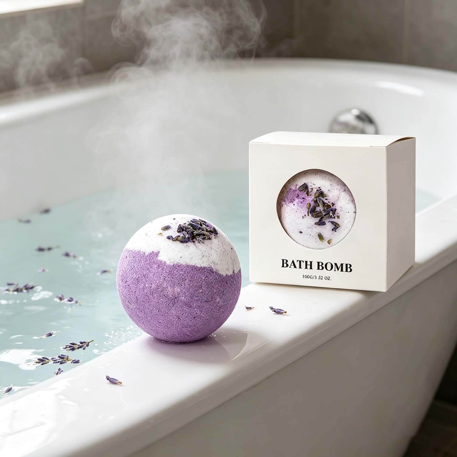 Lavender Bath Bombs for Stress Relief USA, Eco-Friendly Spa Set (Set of 4)
