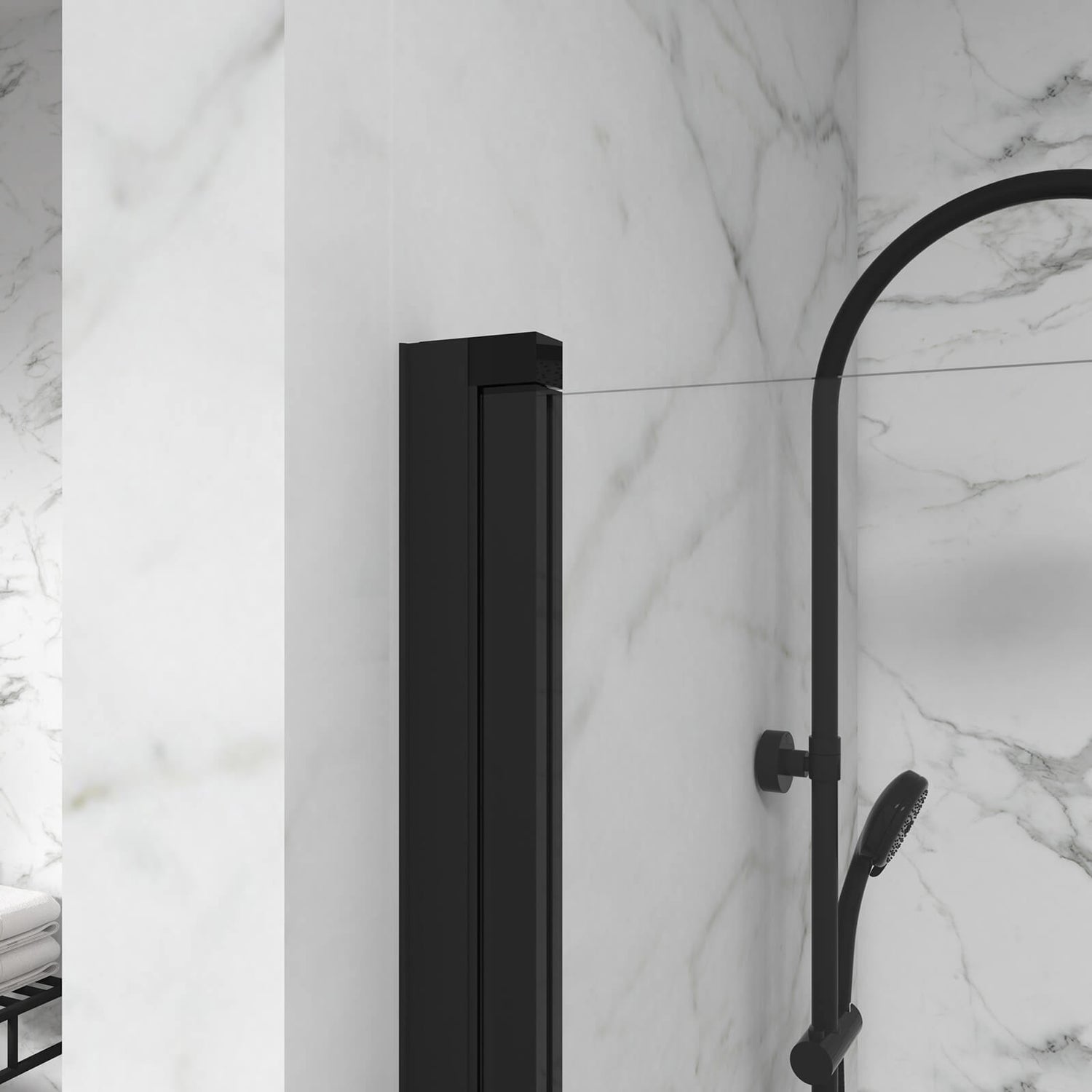 pivoting bathtub shower door with minimalist black Semi Frameless
