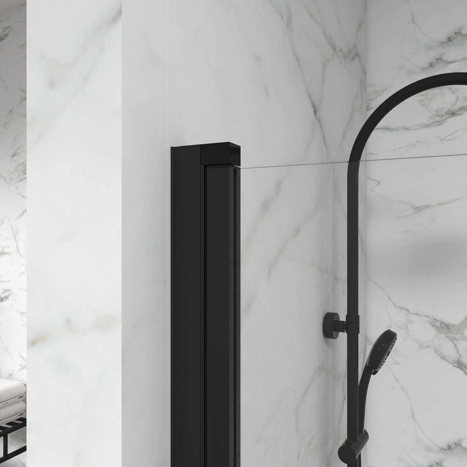 pivoting bathtub shower door with minimalist black Semi Frameless