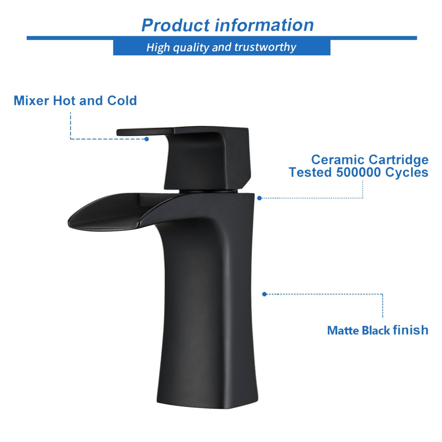 product information of Matte Black Single Handle Bathroom Faucet