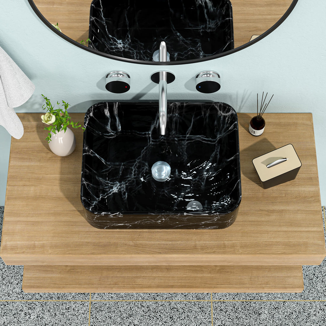 rectangular marble patterned ceramic vessel sink for bathroom
