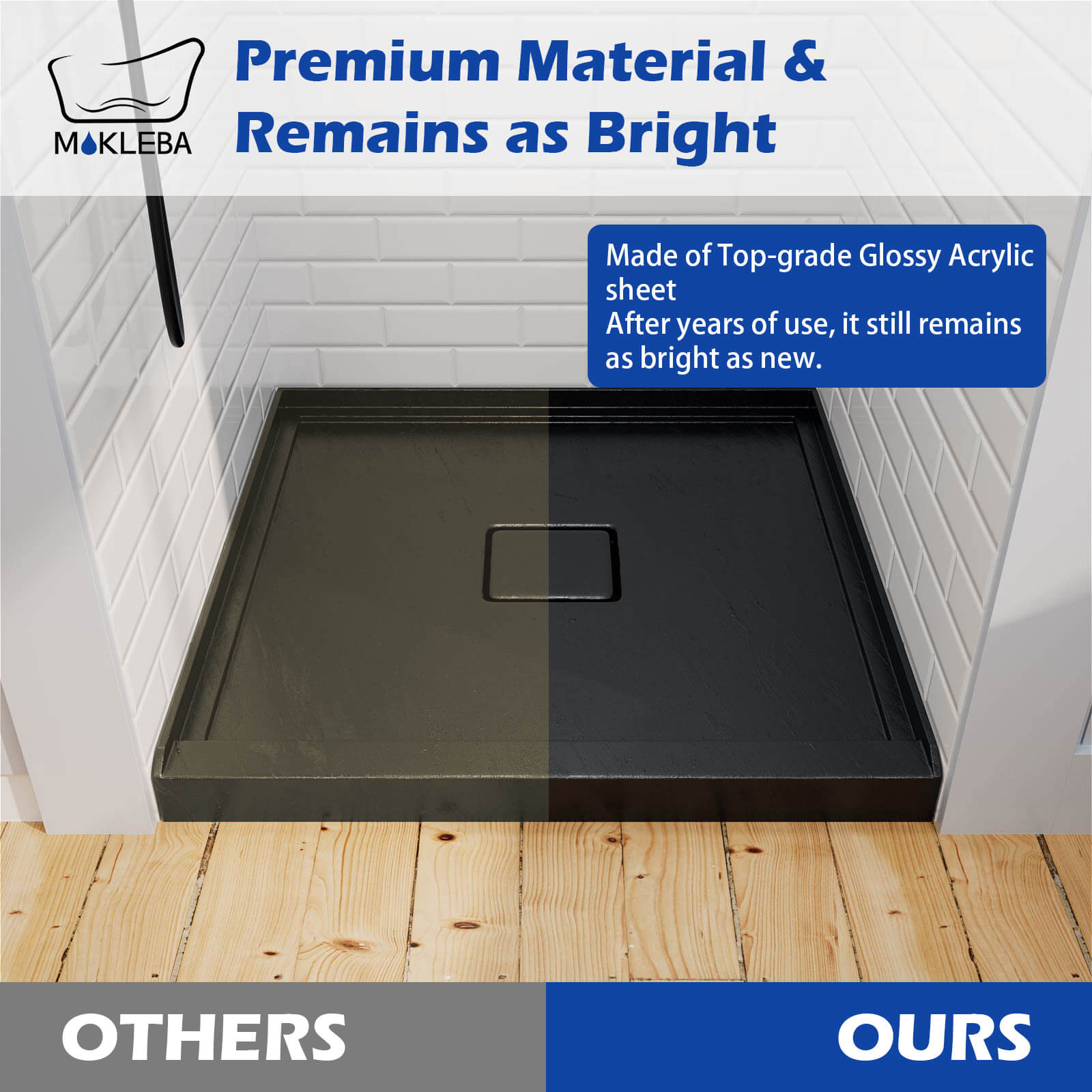 reinforced multi layer black acrylic shower pan