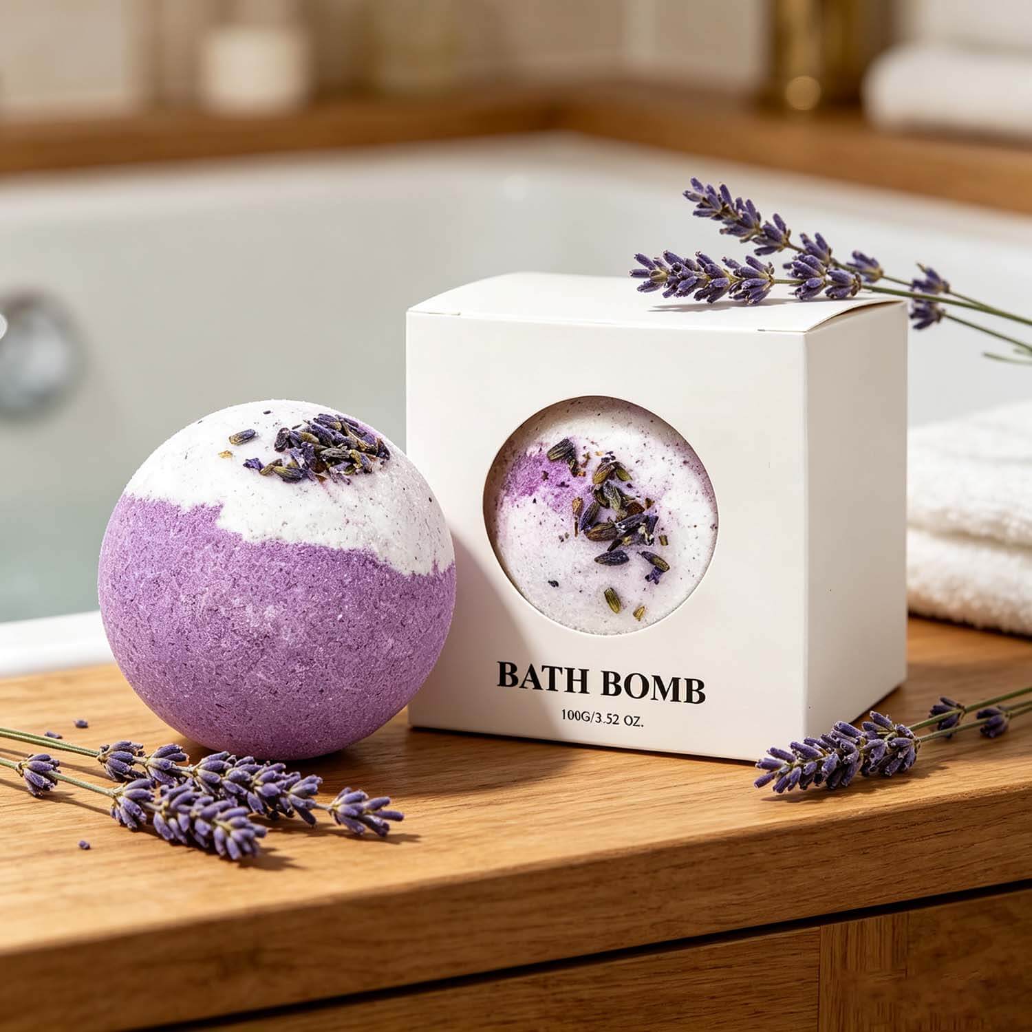 Lavender Bath Bombs for Stress Relief USA, Eco-Friendly Spa Set (Set of 4)