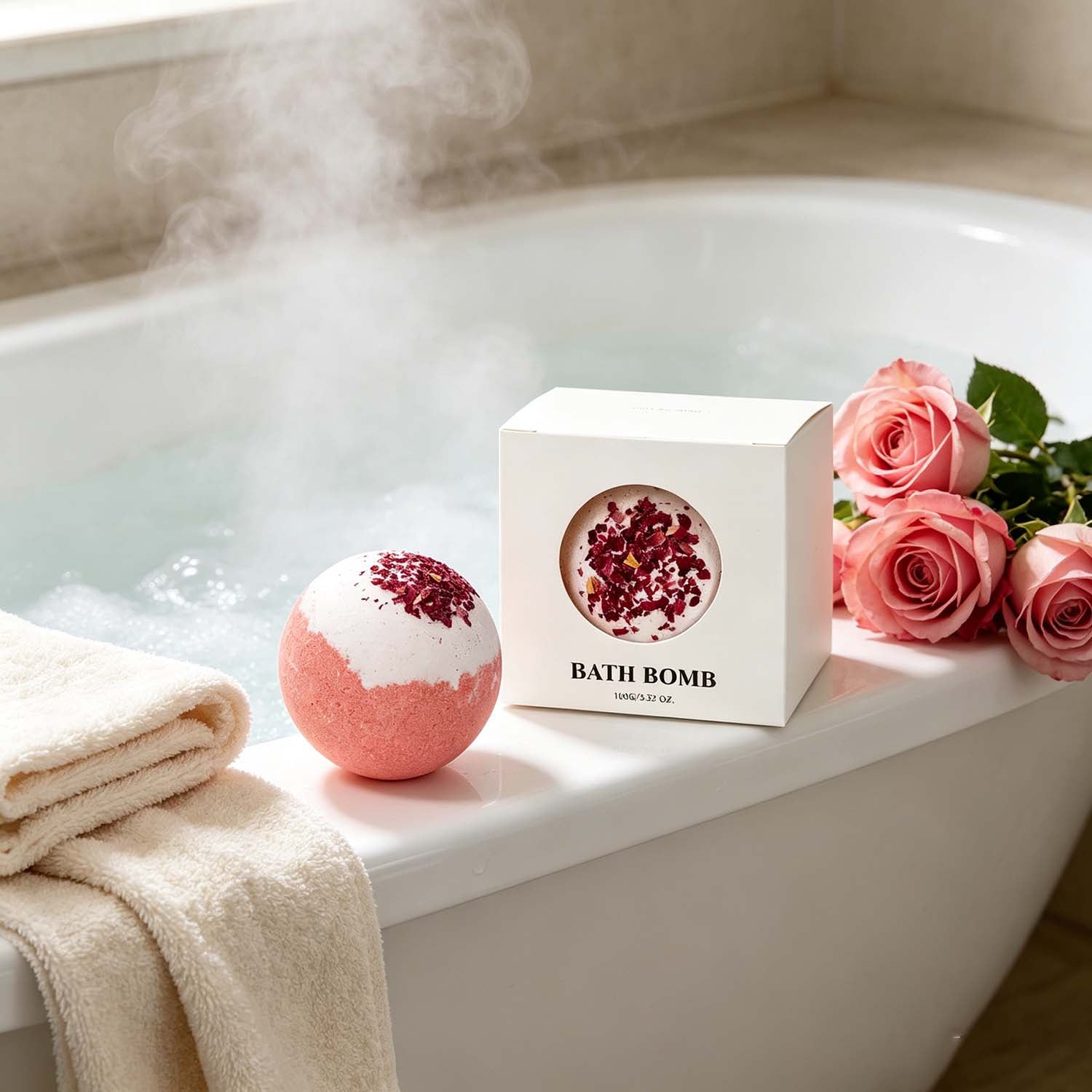Rose Scented Bath Bombs Gift Set USA, Natural Spa Bath Bombs for self care(Set of 4)