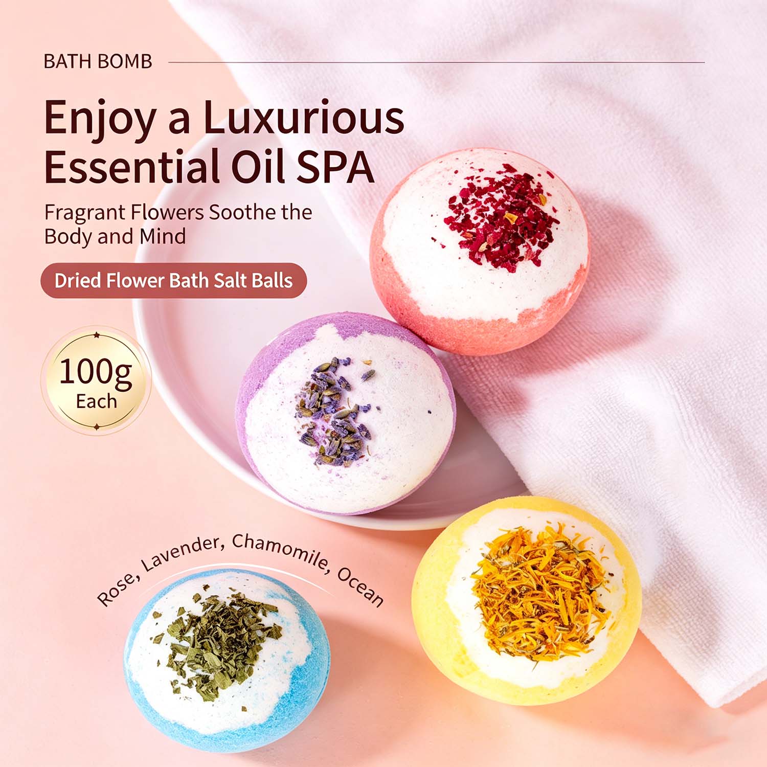 relaxing spa bath bombs with essential oils at home