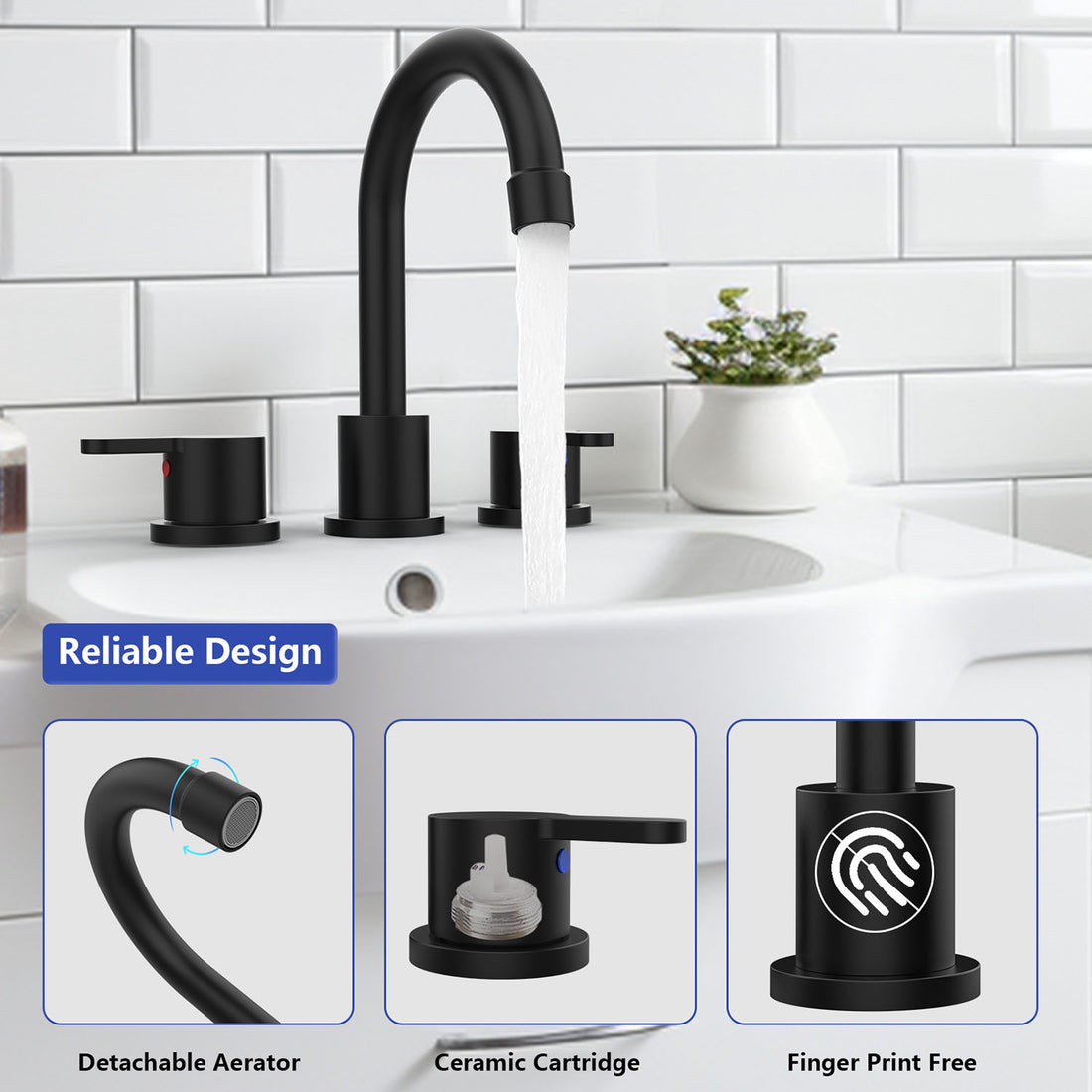 reliable design of Matte Black Widespread Bathroom Sink Faucet
