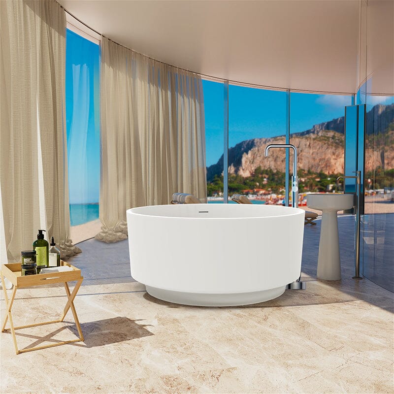 49" Stone Resin Material Round Soaking Bathtub in Japanese-Style