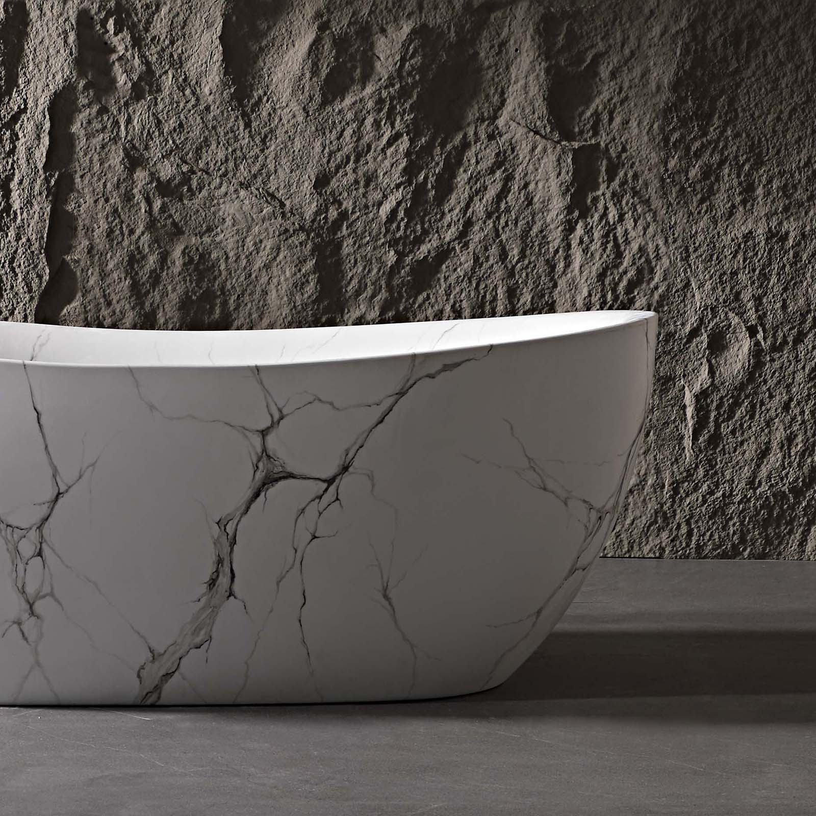 67" Marble Finish Slipper Bathtub with Adjustable Overflow