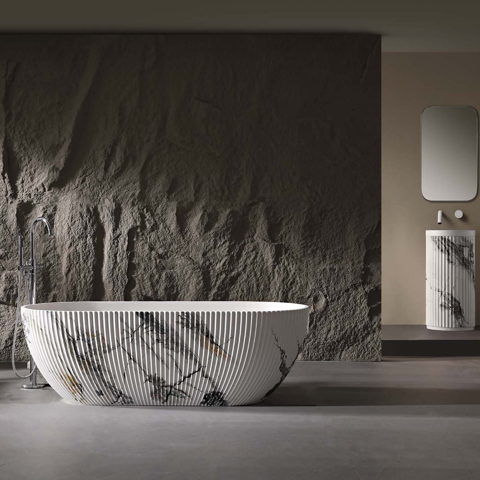 sculptural fluted soaking tub for modern bathrooms