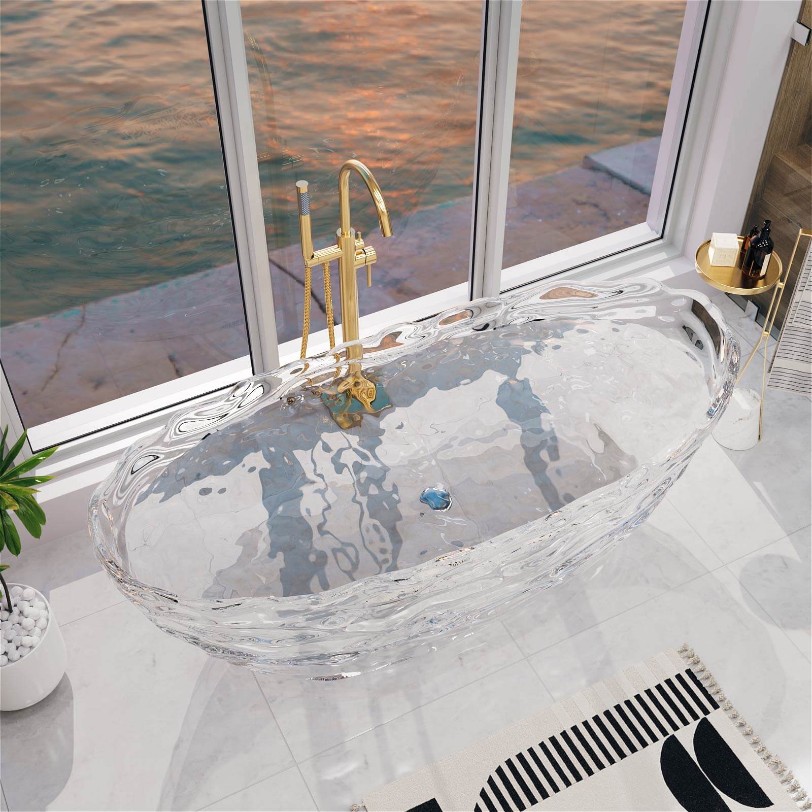 sculptural freestanding bathtub with ergonomic curves