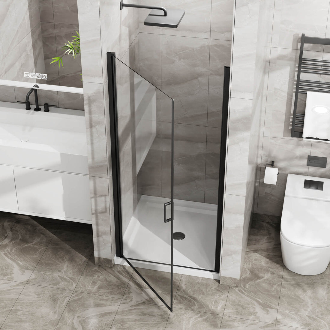 semi frameless black pivot shower enclosure for bathroom