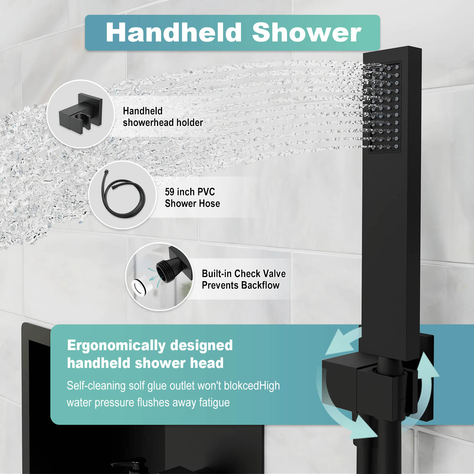 12" Rain Head Shower System with Shower Niche and Handheld, Wall Mount