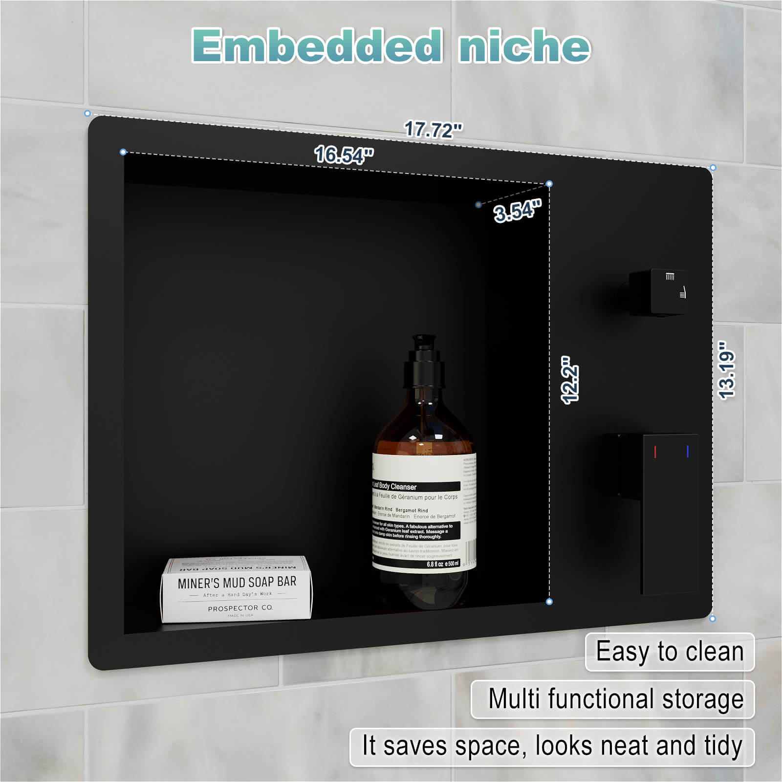 12" Rain Head Shower System with Shower Niche and Handheld, Wall Mount