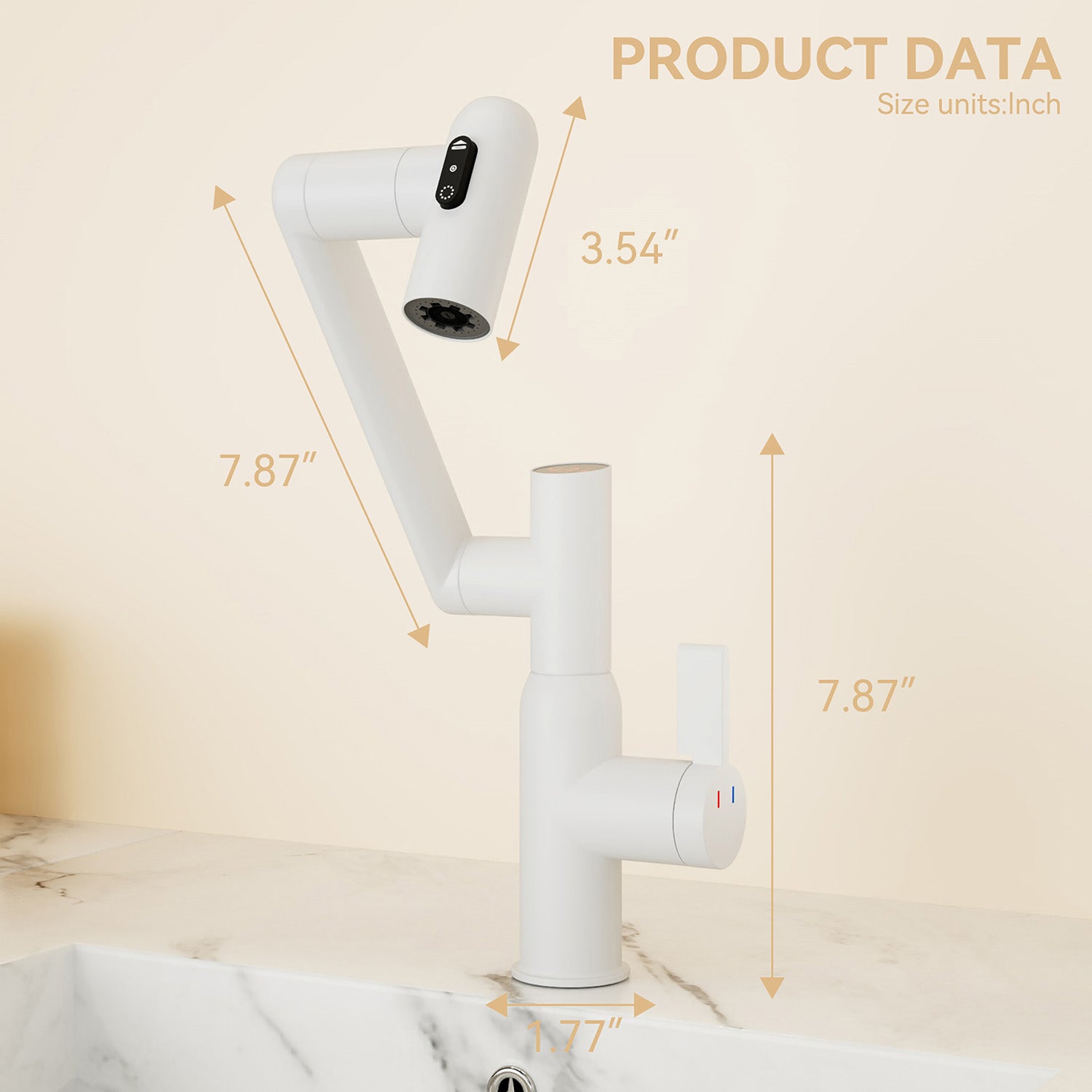 size of 360 degree Rotary White Bathroom Sink Faucet