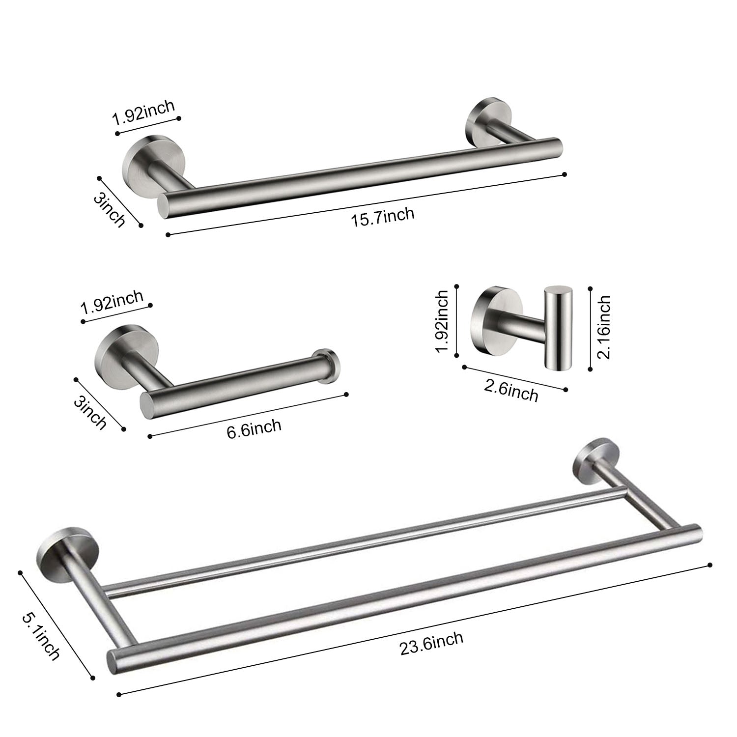 size of 4-Piece Brushed Nickel Bathroom Hardware Set