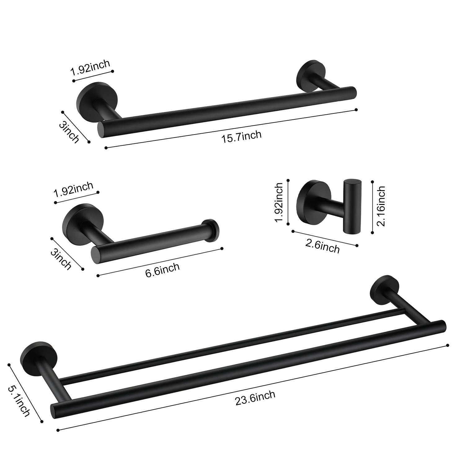 size of 4-Piece Matte Black Bathroom Hardware Set