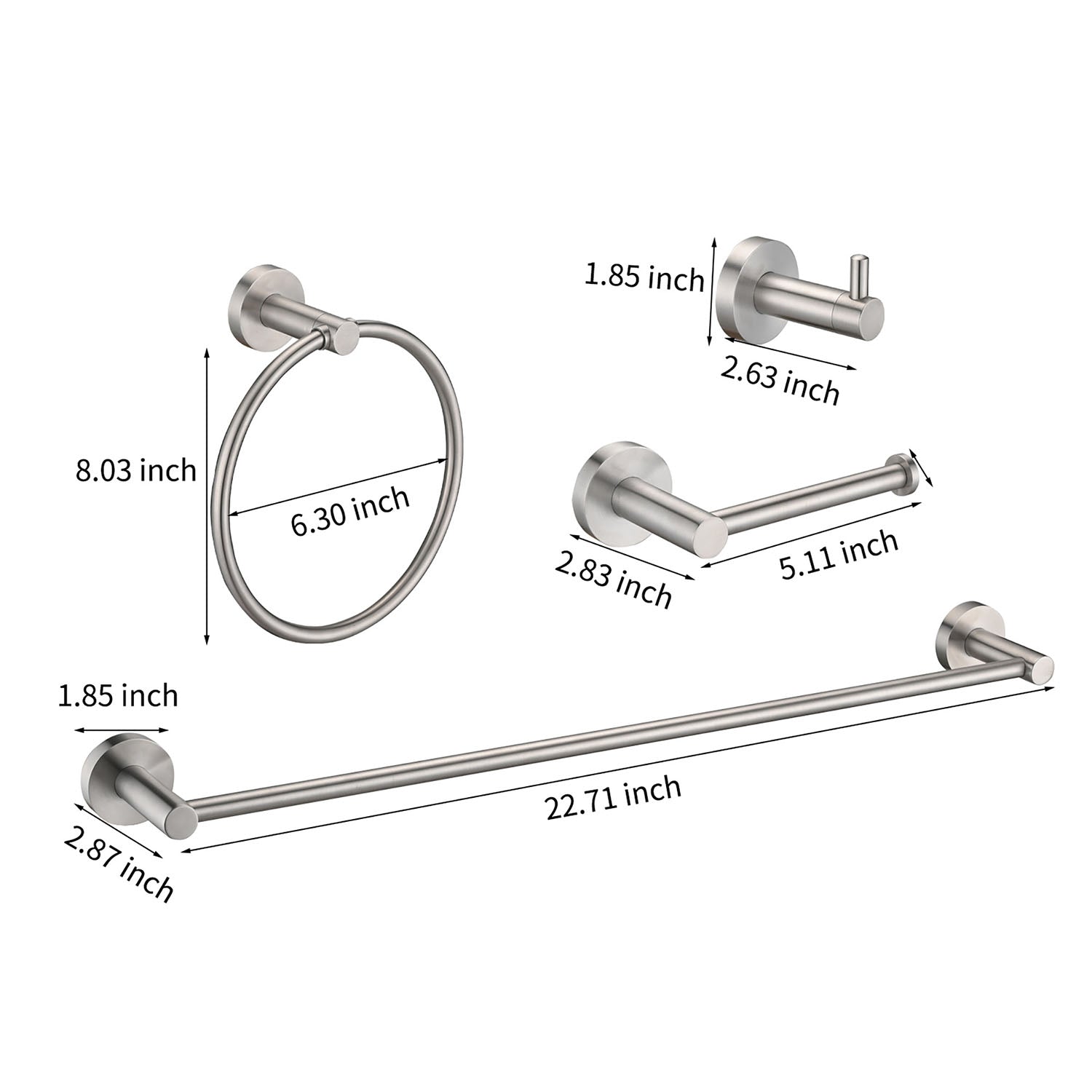size of 4-Piece Wall-Mounted Brushed Nickel Bathroom Hardware Set