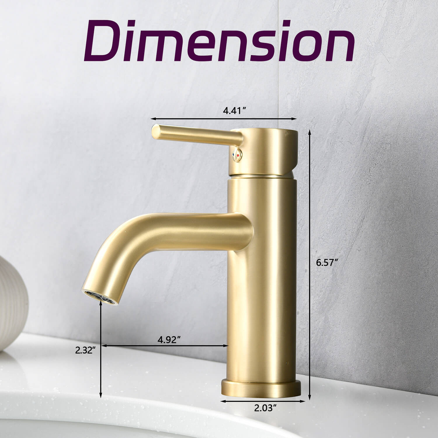 size of Brushed Gold Single Handle Single Hole Bathroom Faucet