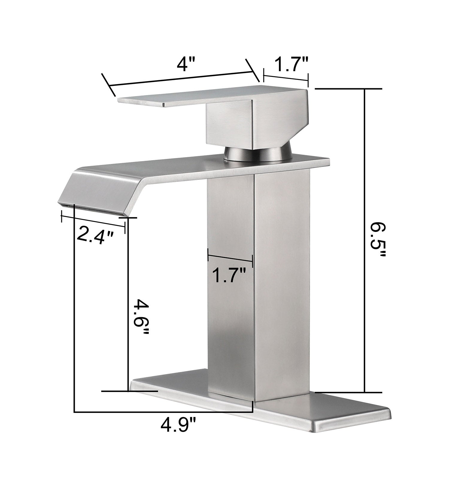 size of Brushed Nickel Single Handle Waterfall Bathroom Faucet