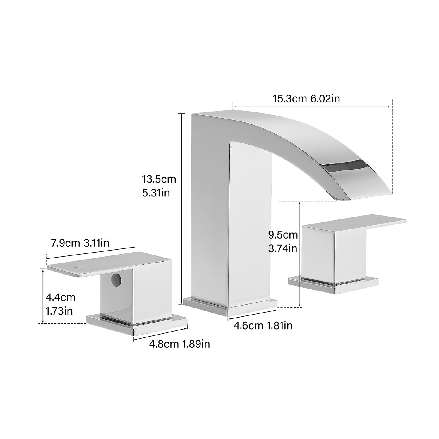 size of Chrome 2 handle 3 hole Bathroom sink Faucet
