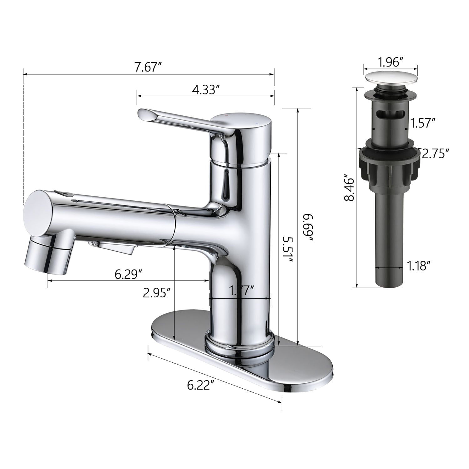 size of Chrome Bathroom Faucet and drain