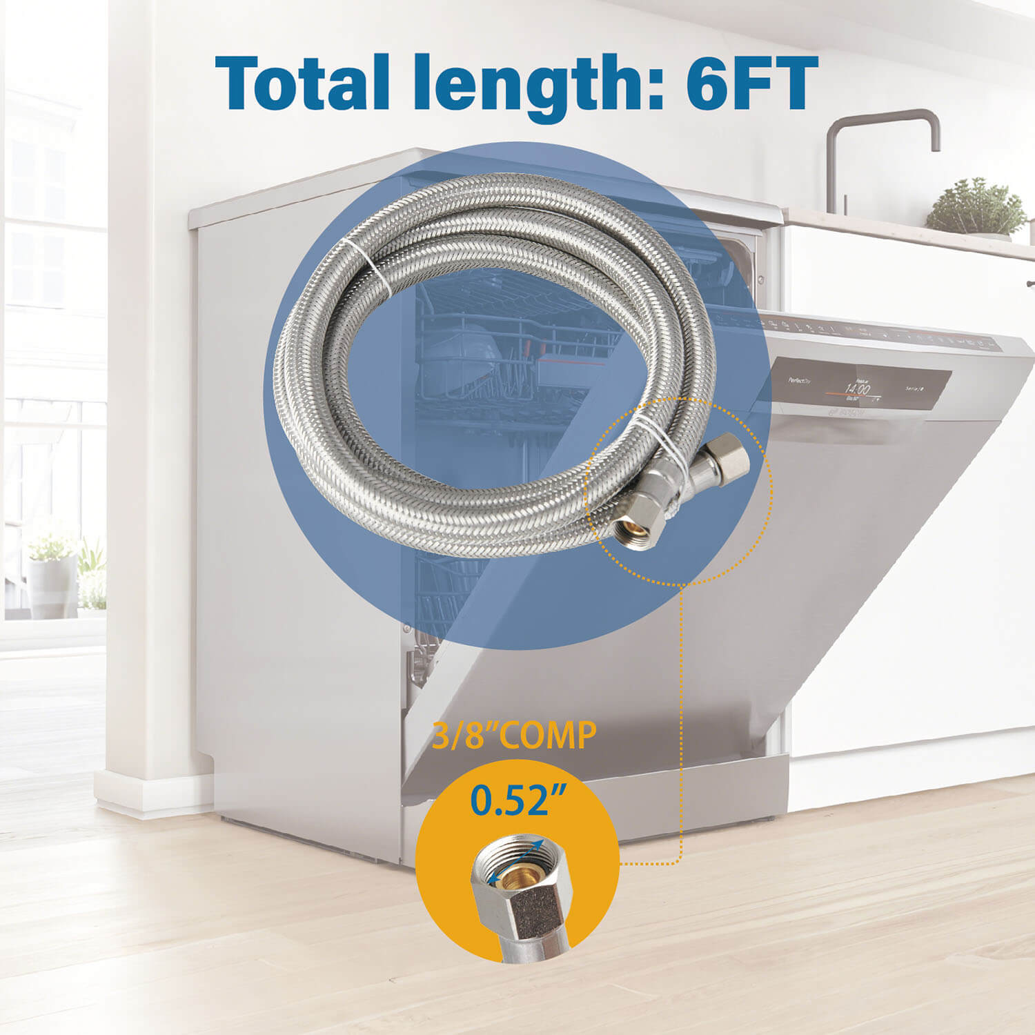 size of Dishwasher Inlet Hose and Brass Compression Connections