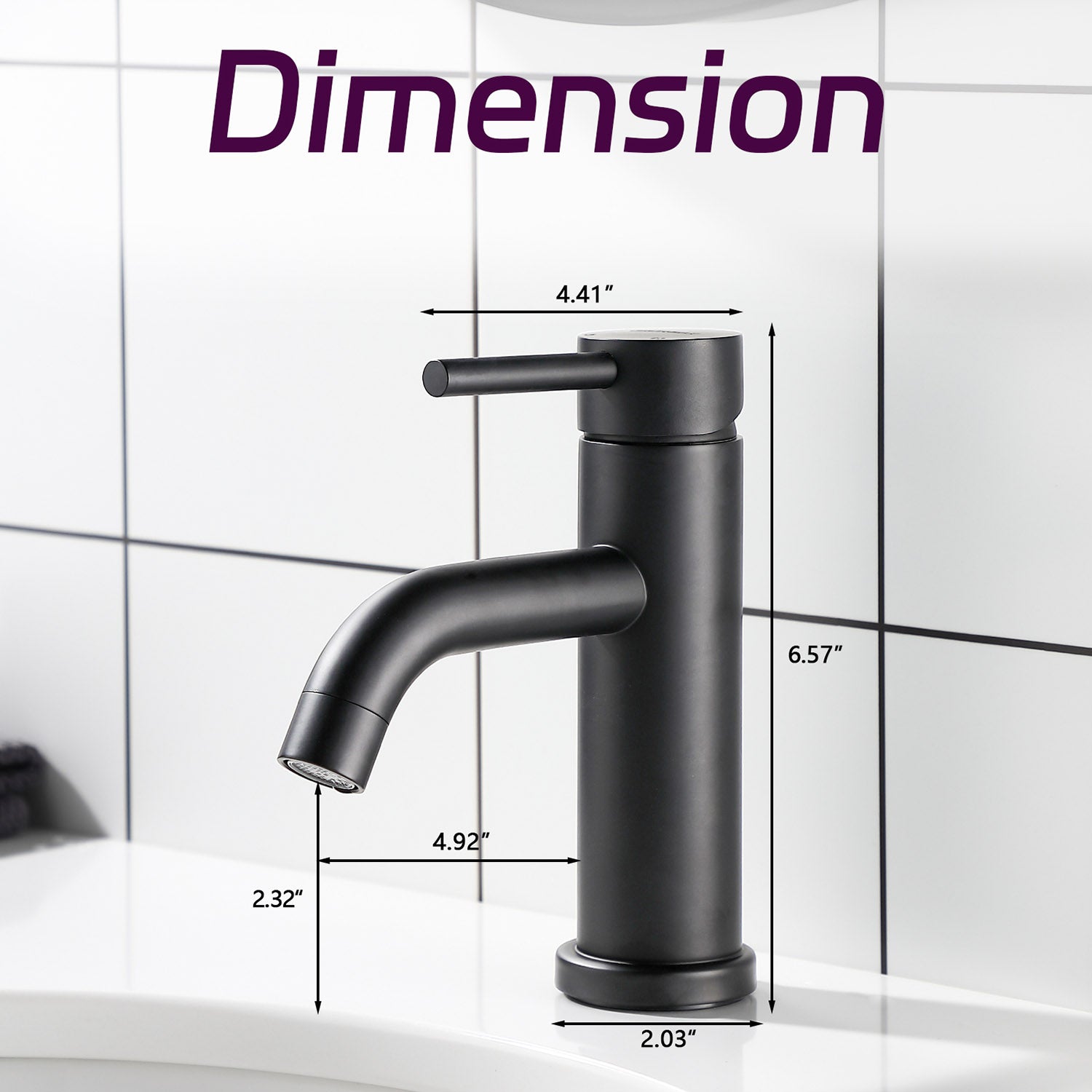 size of Matte Black Single Handle Single Hole Bathroom Faucet