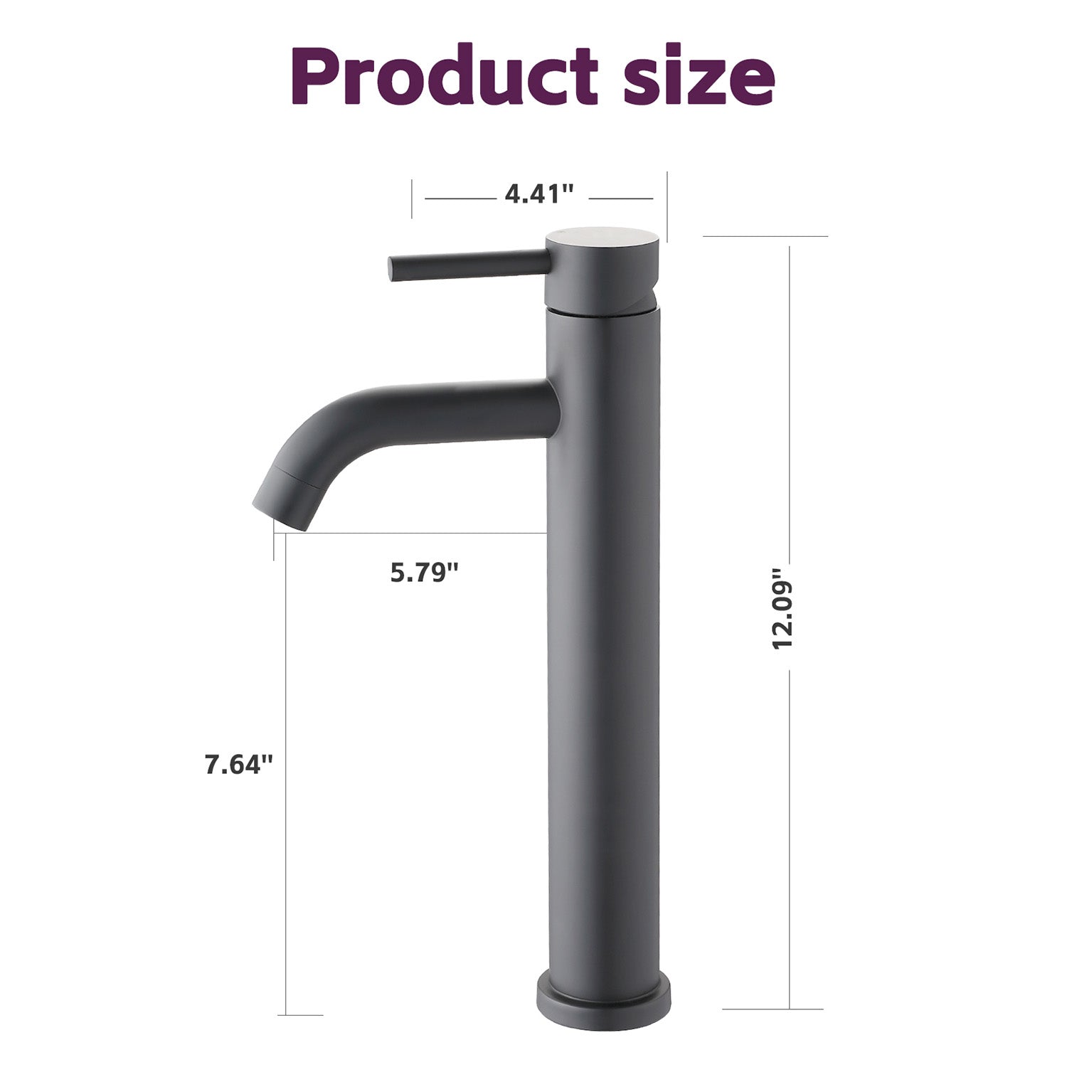 size of Matte Black Tall single handle Bathroom Faucet