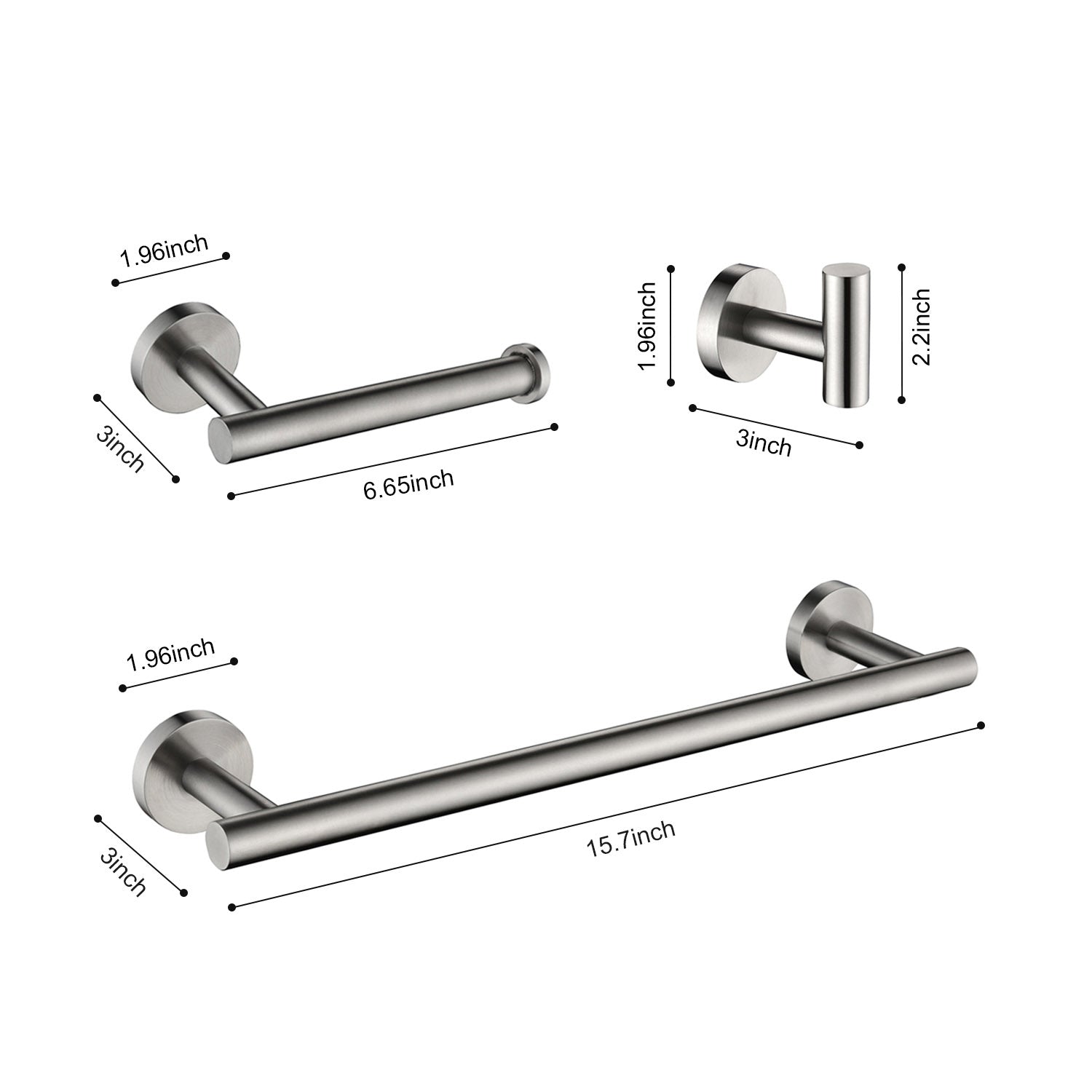 size of Minimalist 3-piece Brushed Nickel towel rack set