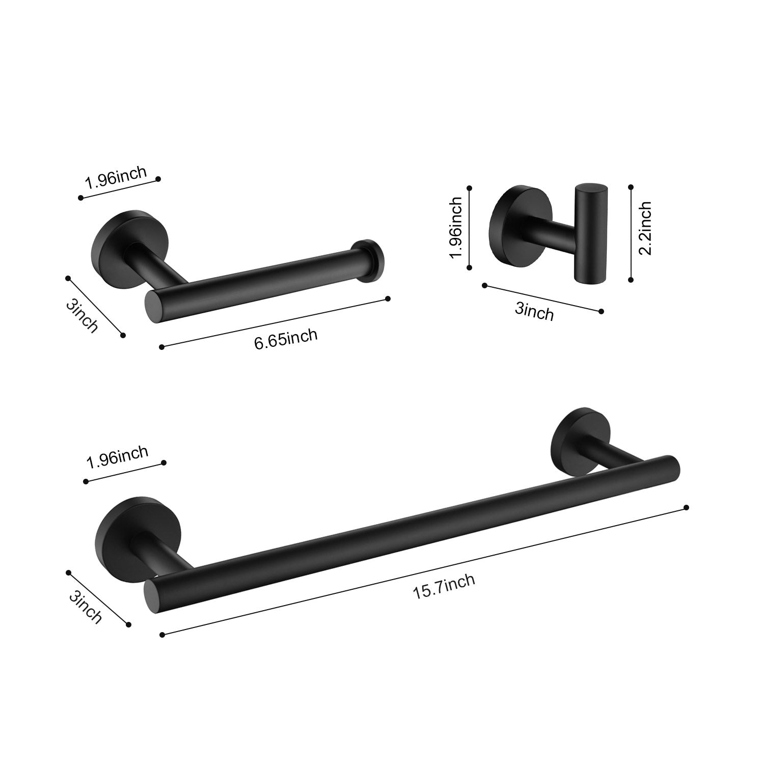 size of Minimalist 3-piece Matte Black Bathroom towel rack set