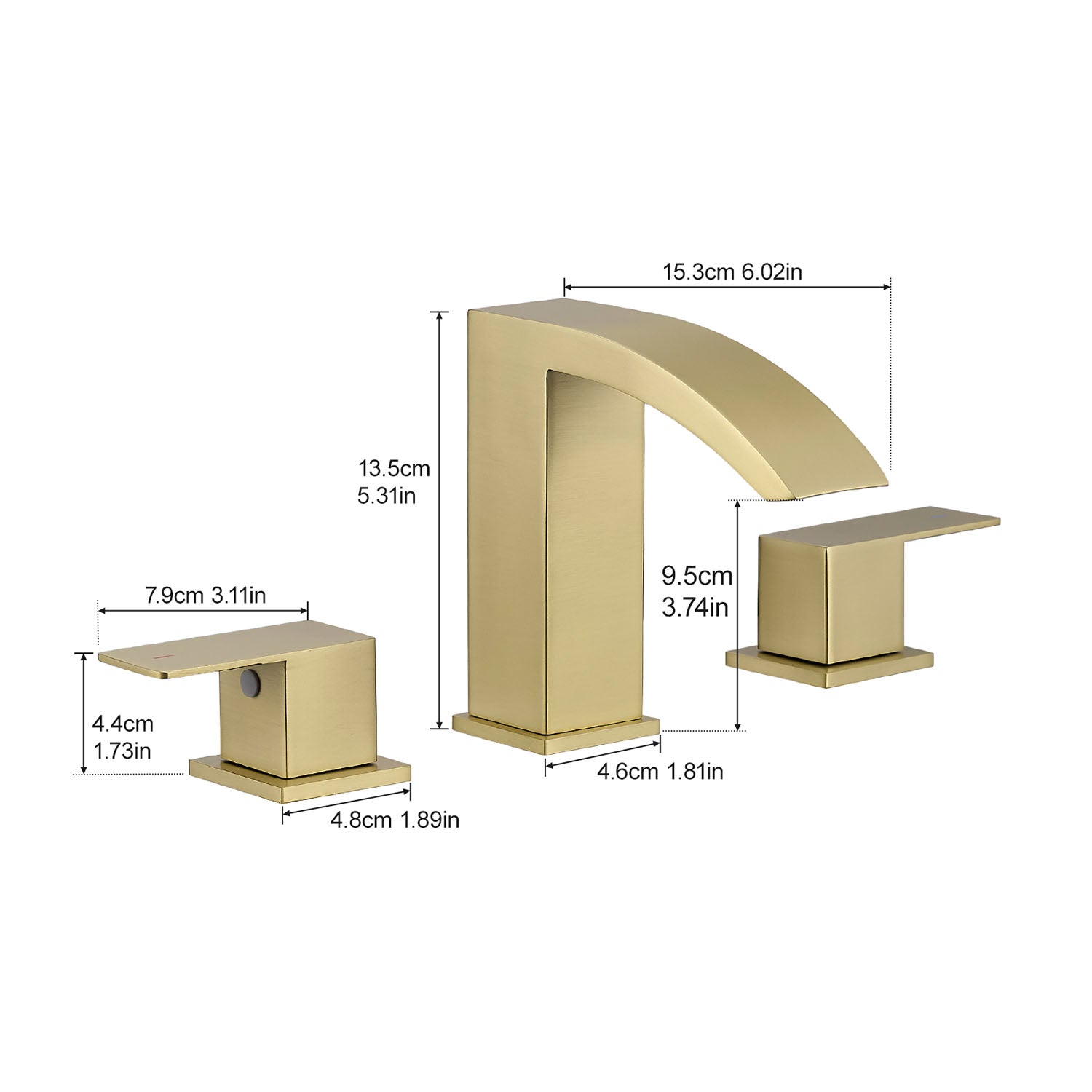 size of brushed gold dual handle bathroom sink faucet