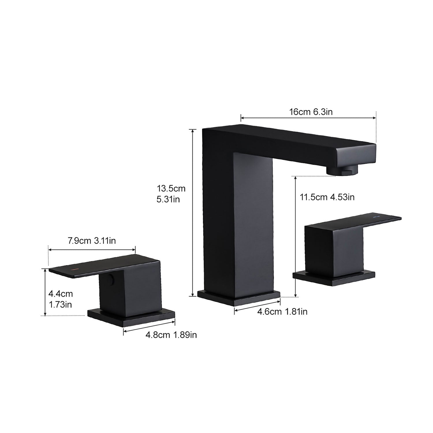 size of matte black 3 hole 2 handle widespread bathroom faucet