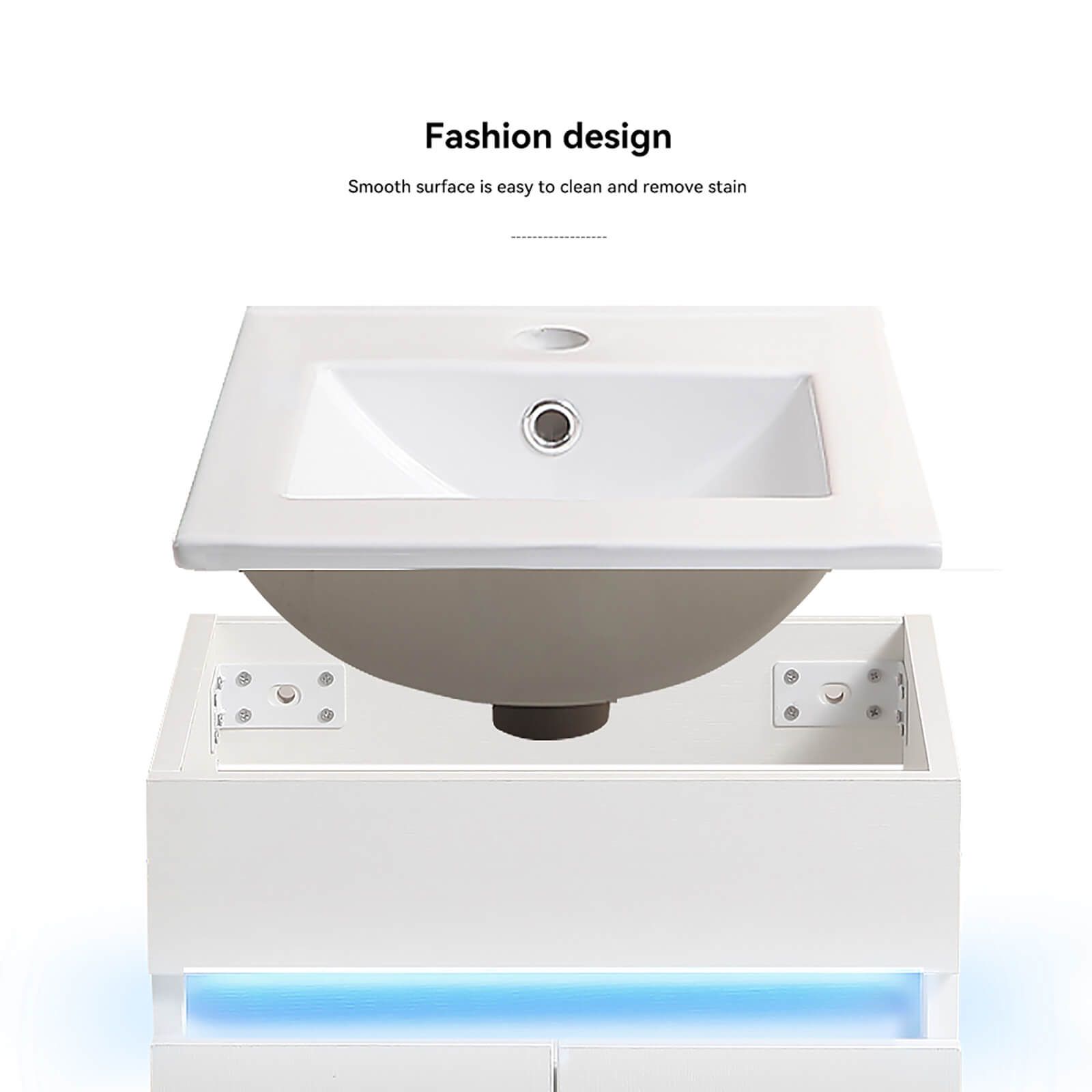 sleek white ceramic sink with overflow protection