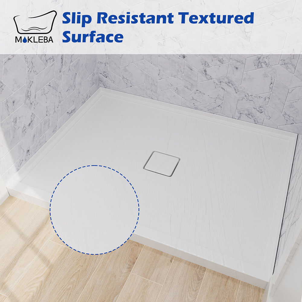 slip-resistant texture designed for safe showering on white 48x36 shower base