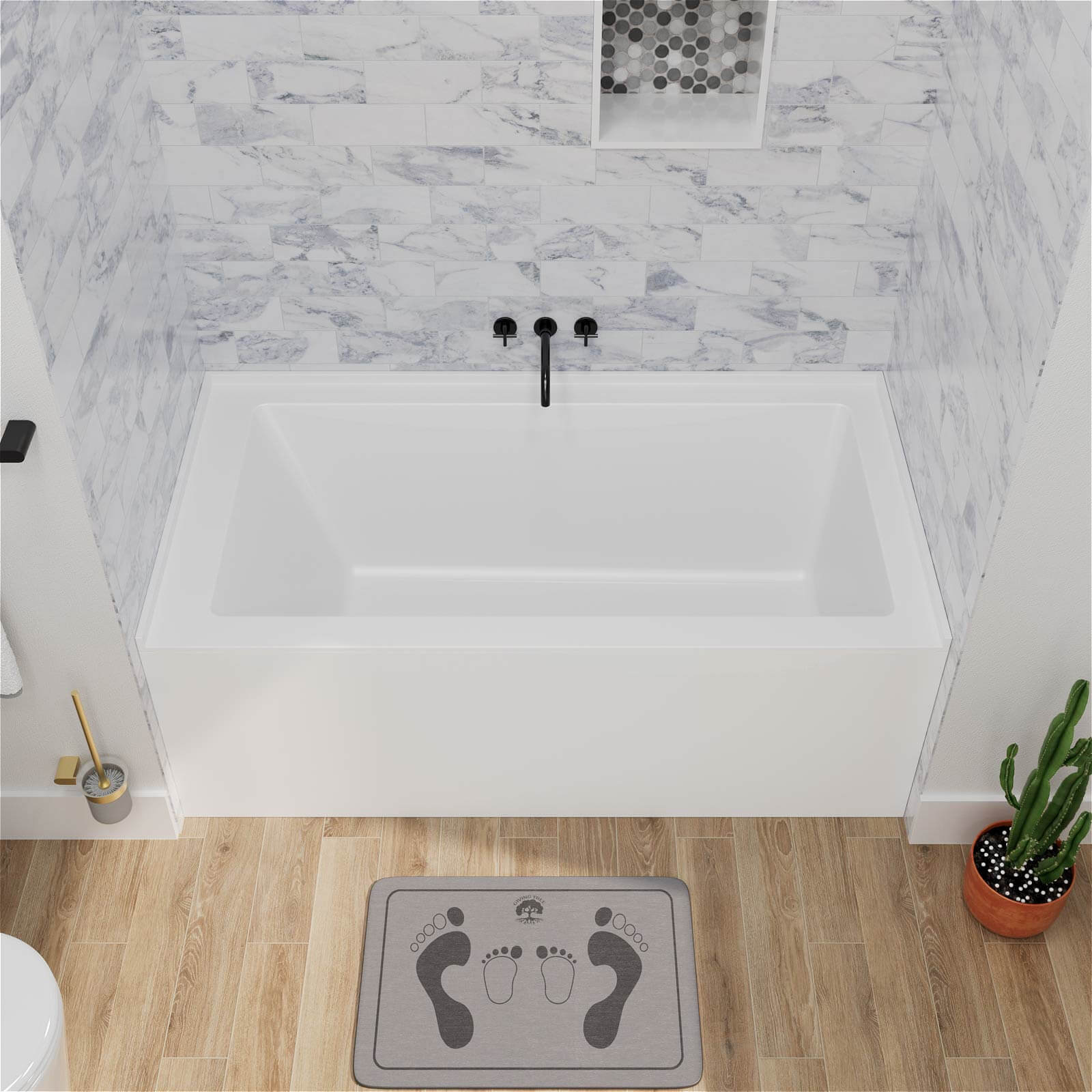 60" Solid Surface Alcove Soaking Bathtub