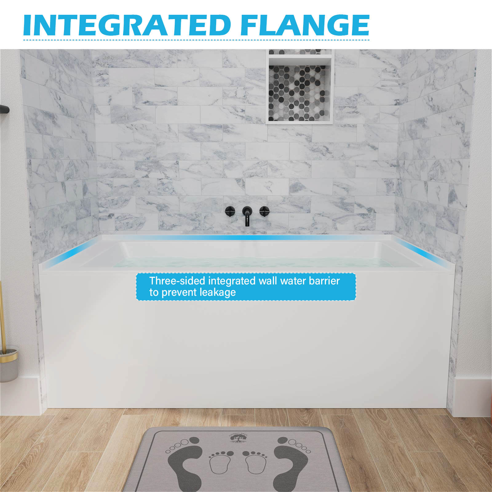 60" Solid Surface Alcove Soaking Bathtub
