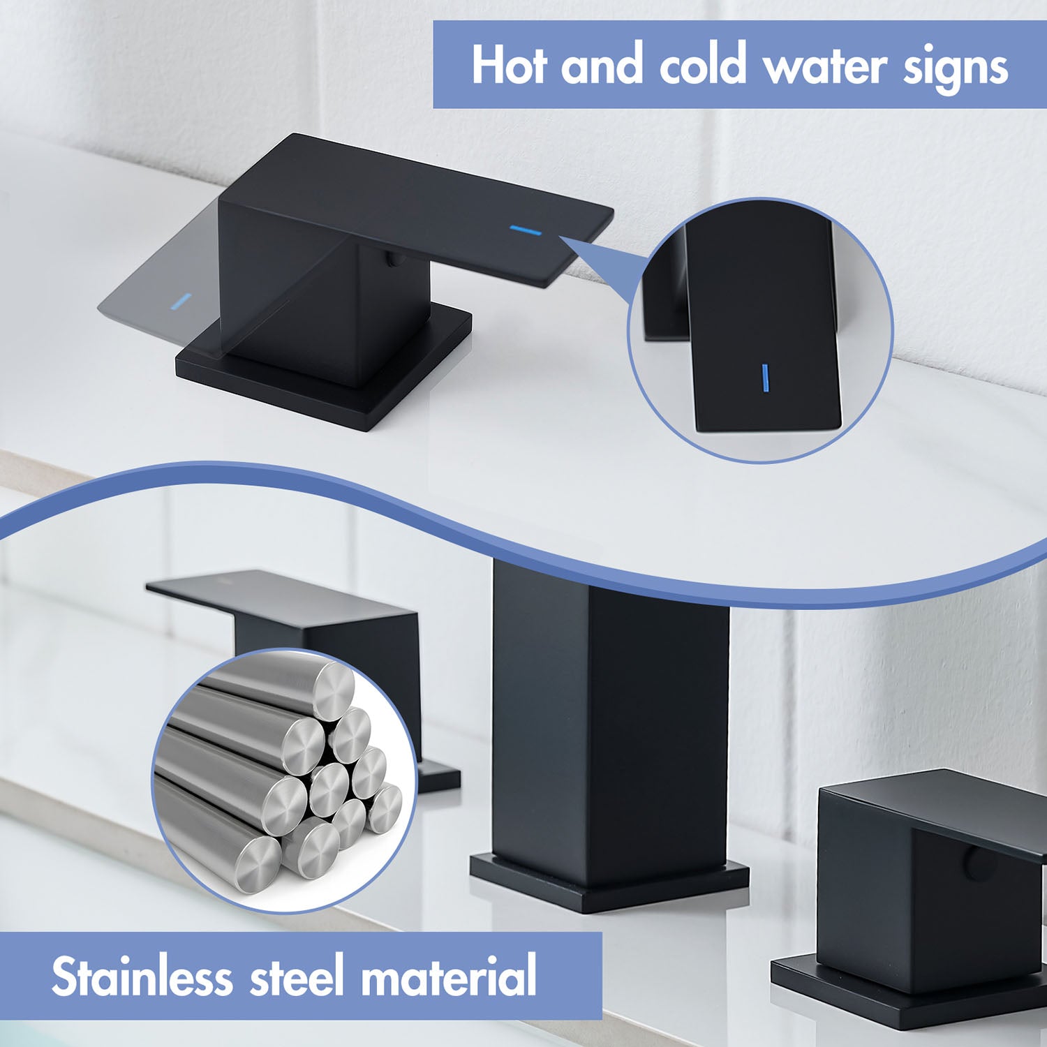 stainless steel matte black 3 hole 2 handle bathroom faucet