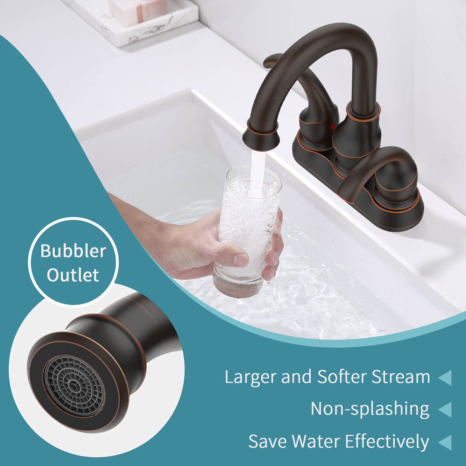 take a bottle of water from 4 Inch 2 Handle Oil Rubbed Bronze Bathroom Faucet
