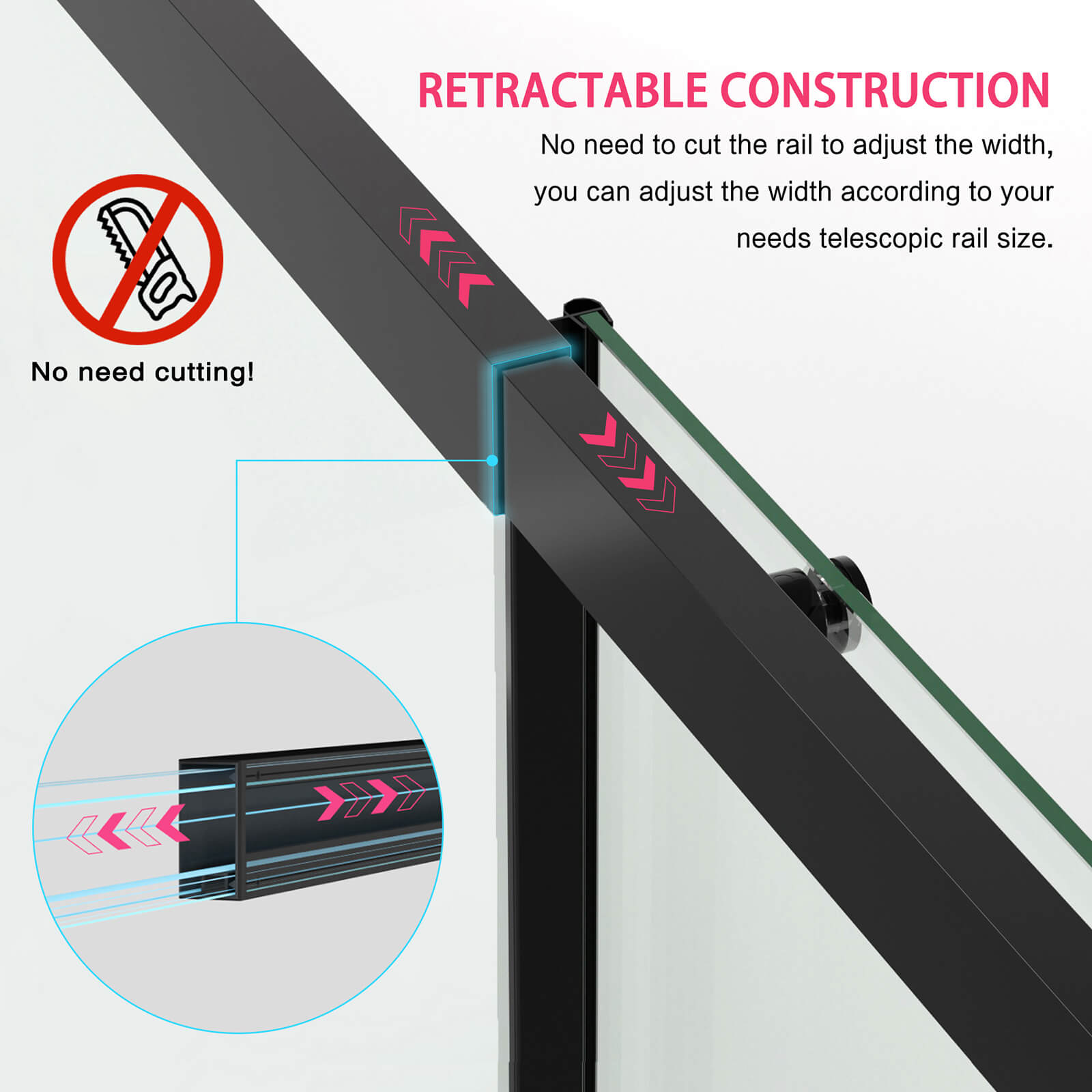 telescopic top rail shower door no cutting