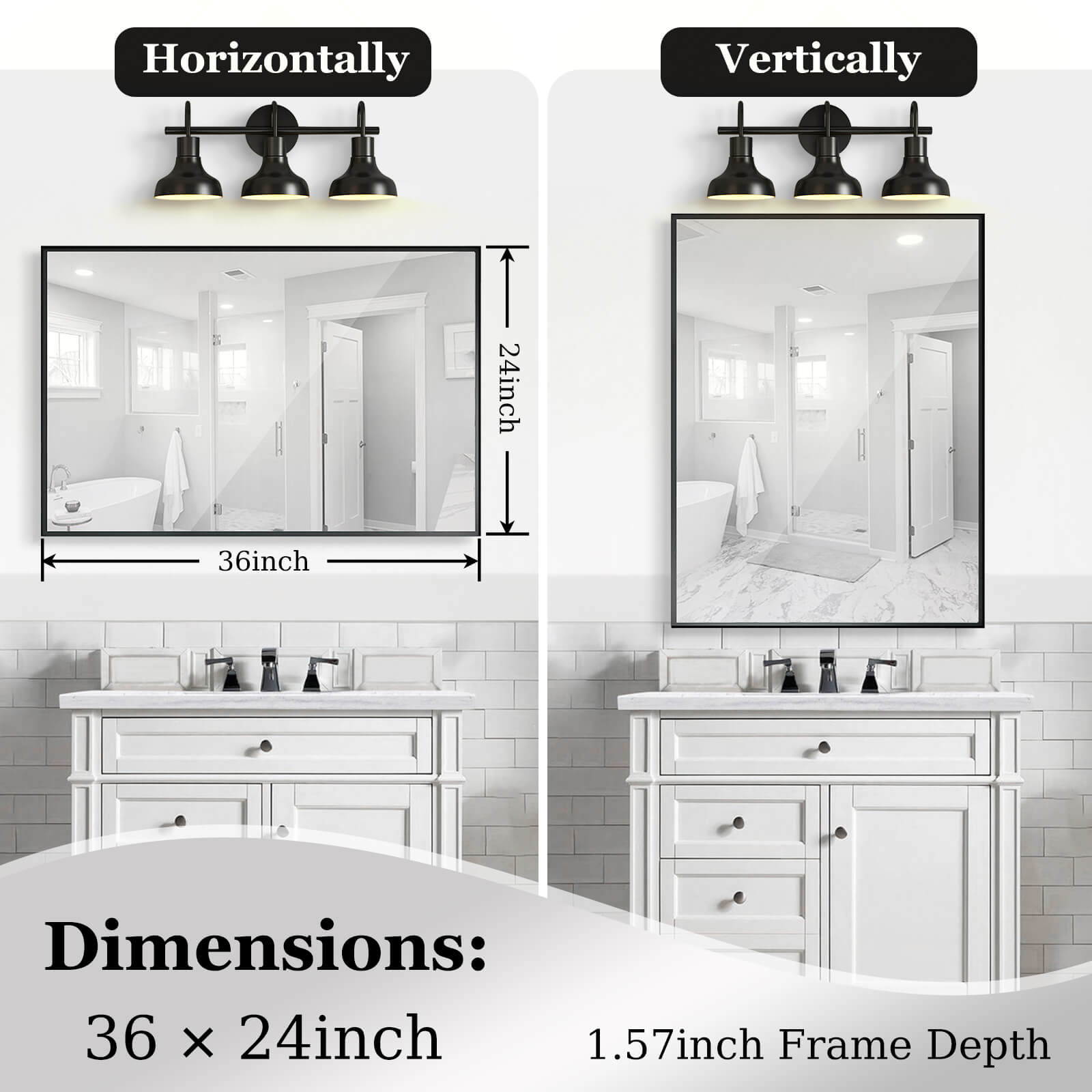 36" x 24" Aluminum Frame Bathroom Mirror with Beveled Edge