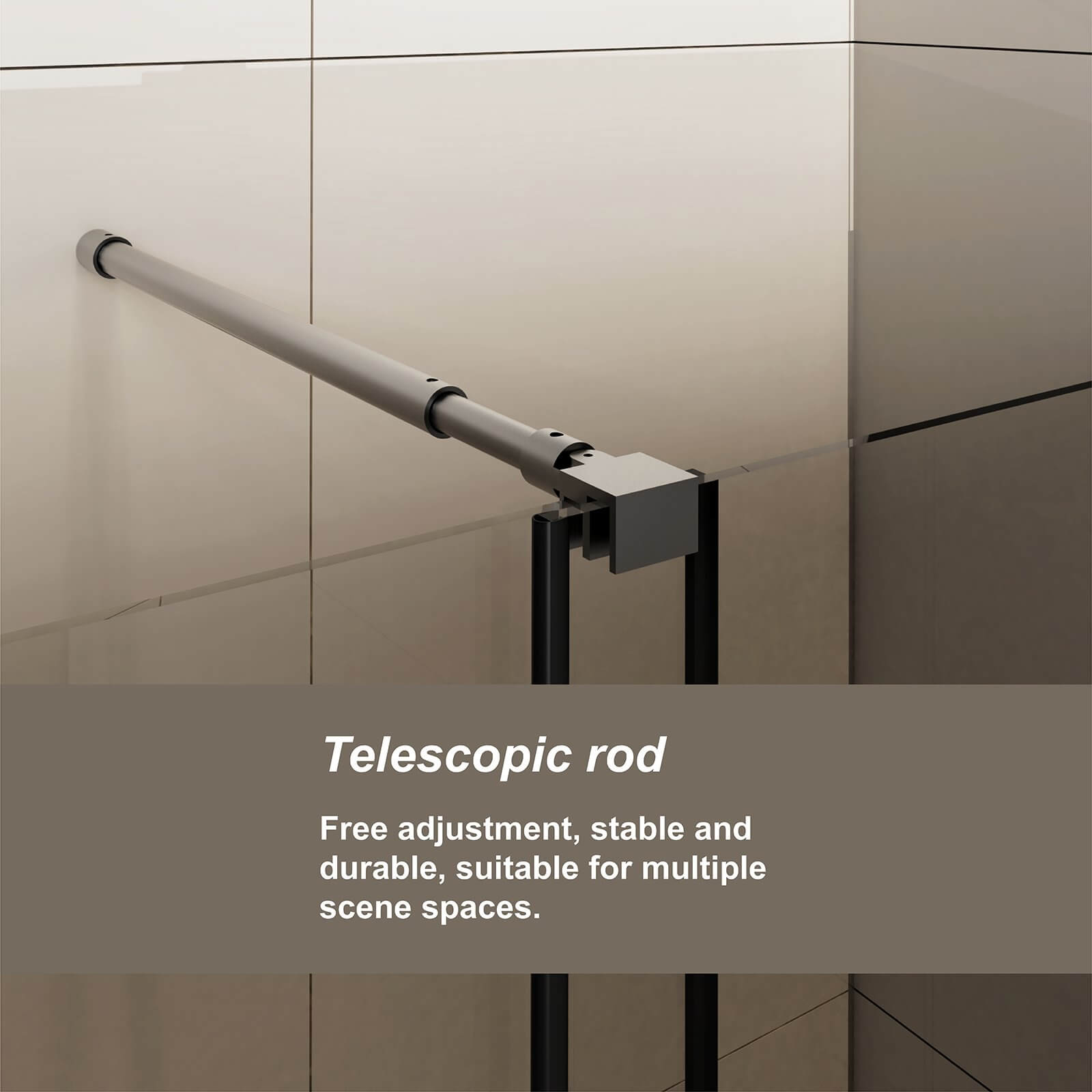 versatile glass shower panel with adjustable support bar