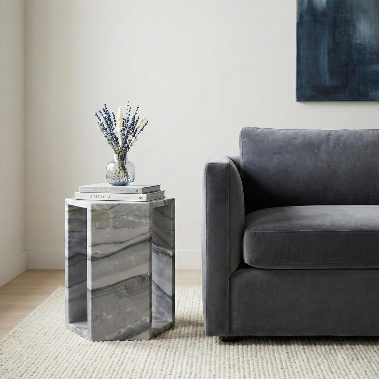 Unique Marble Side Table with Deep Blues, Misty Purples for Living Room, Bathroom & Outdoor Side
