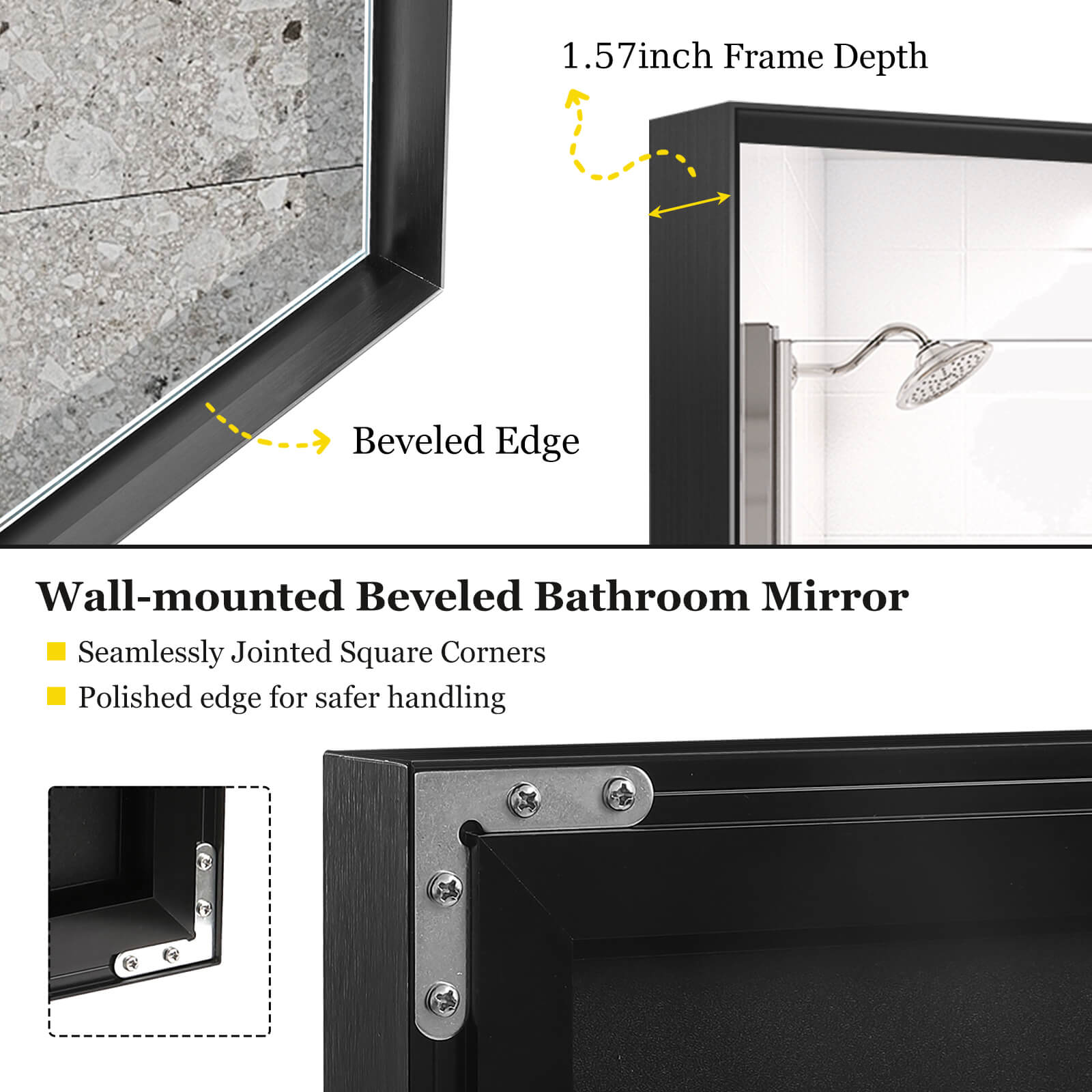 36" x 24" Aluminum Frame Bathroom Mirror with Beveled Edge