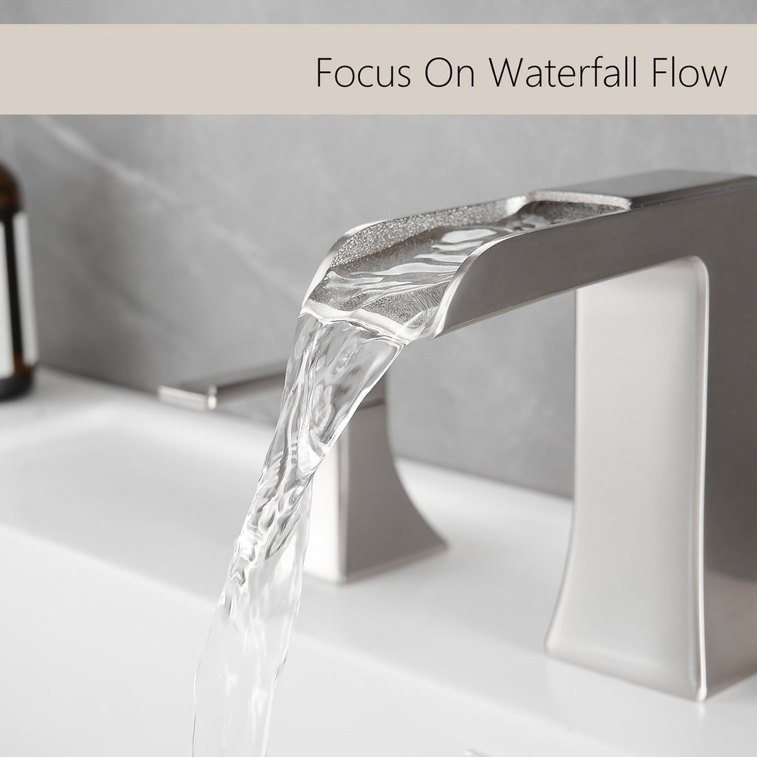 water flow from the 8 Inch 3 Hole Brushed Nickel Waterfall Bathroom Faucet