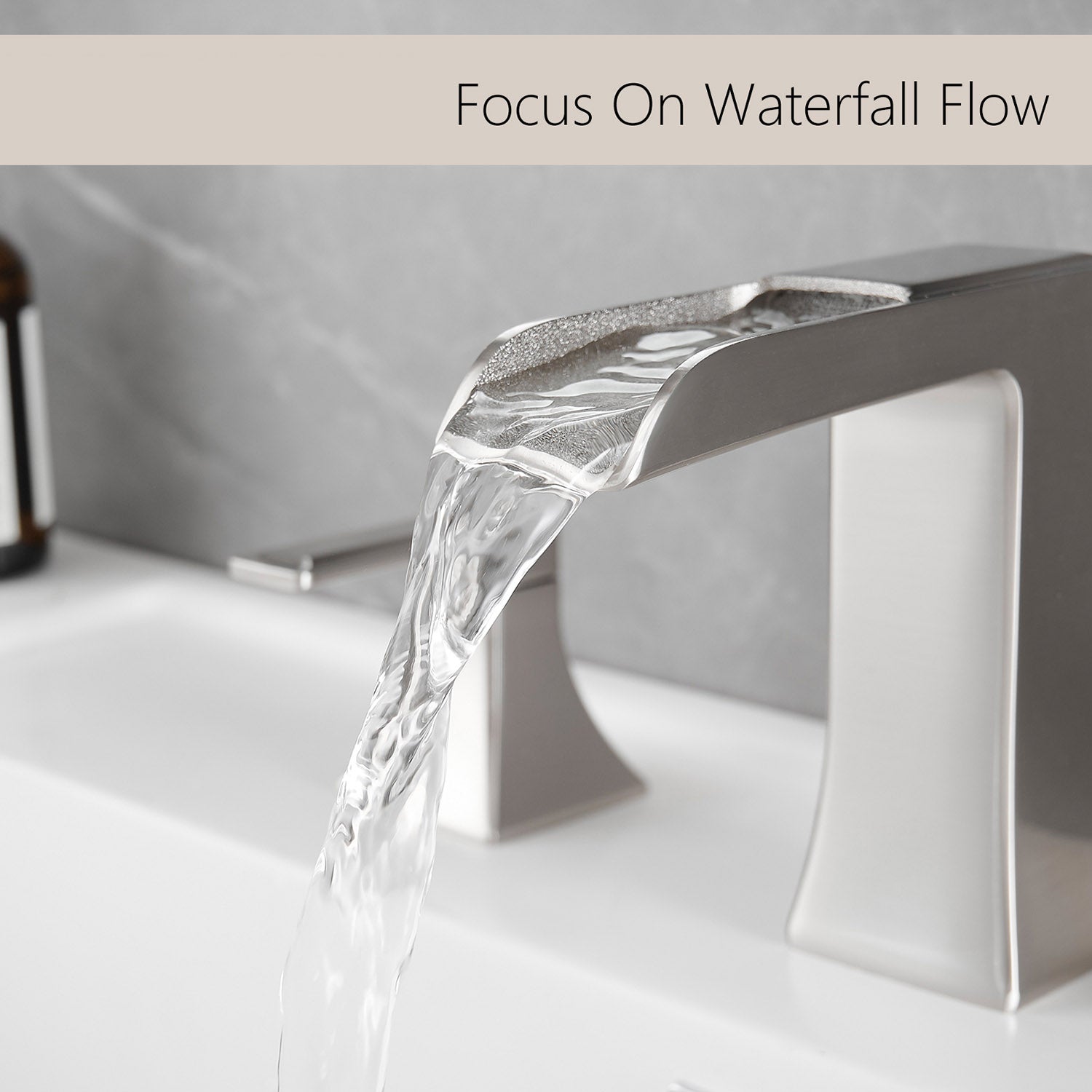 water flow from the 8 Inch 3 Hole Brushed Nickel Waterfall Bathroom Faucet