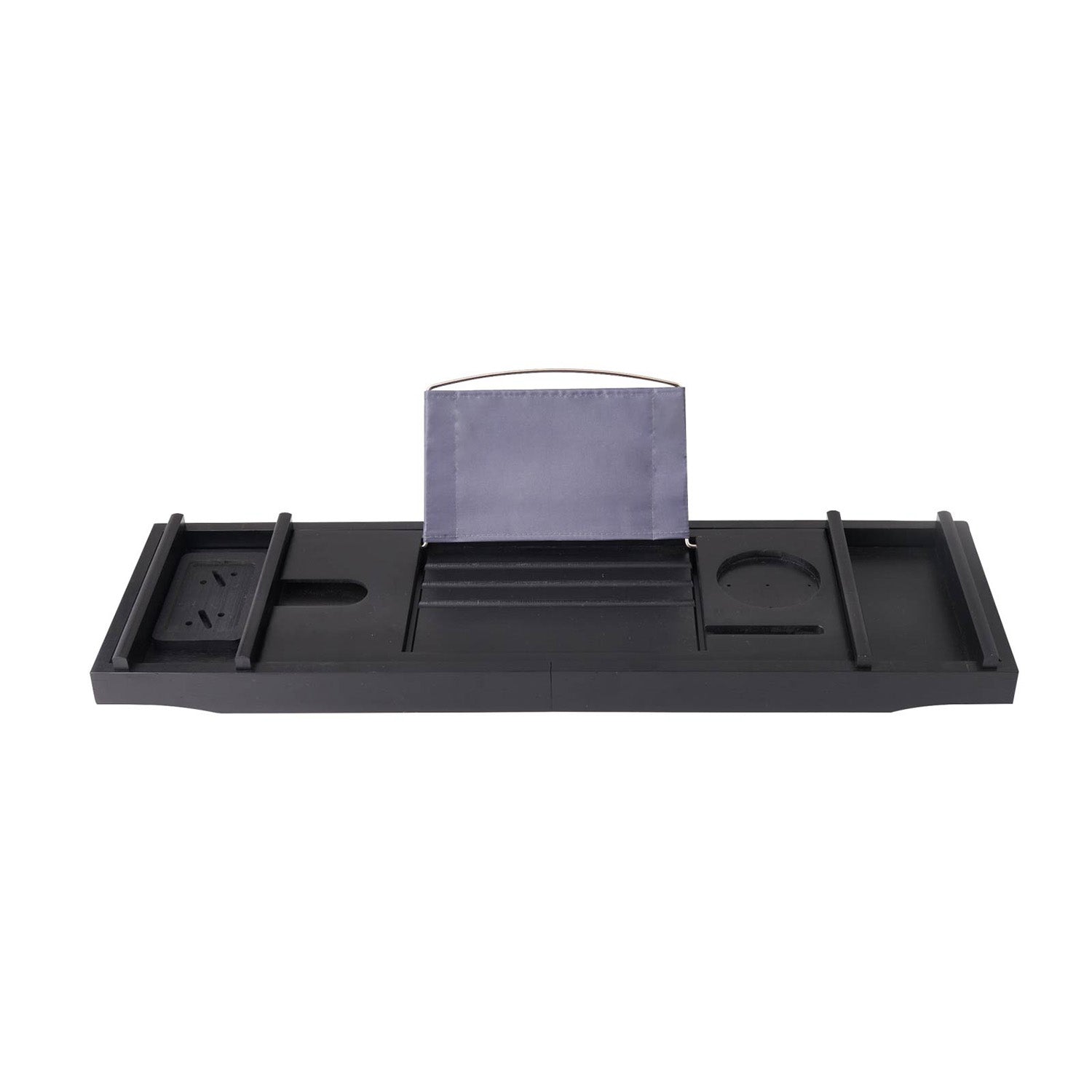 white background image of Mokleba Black Bamboo Bathtub Caddy Tray with Tablet Holder