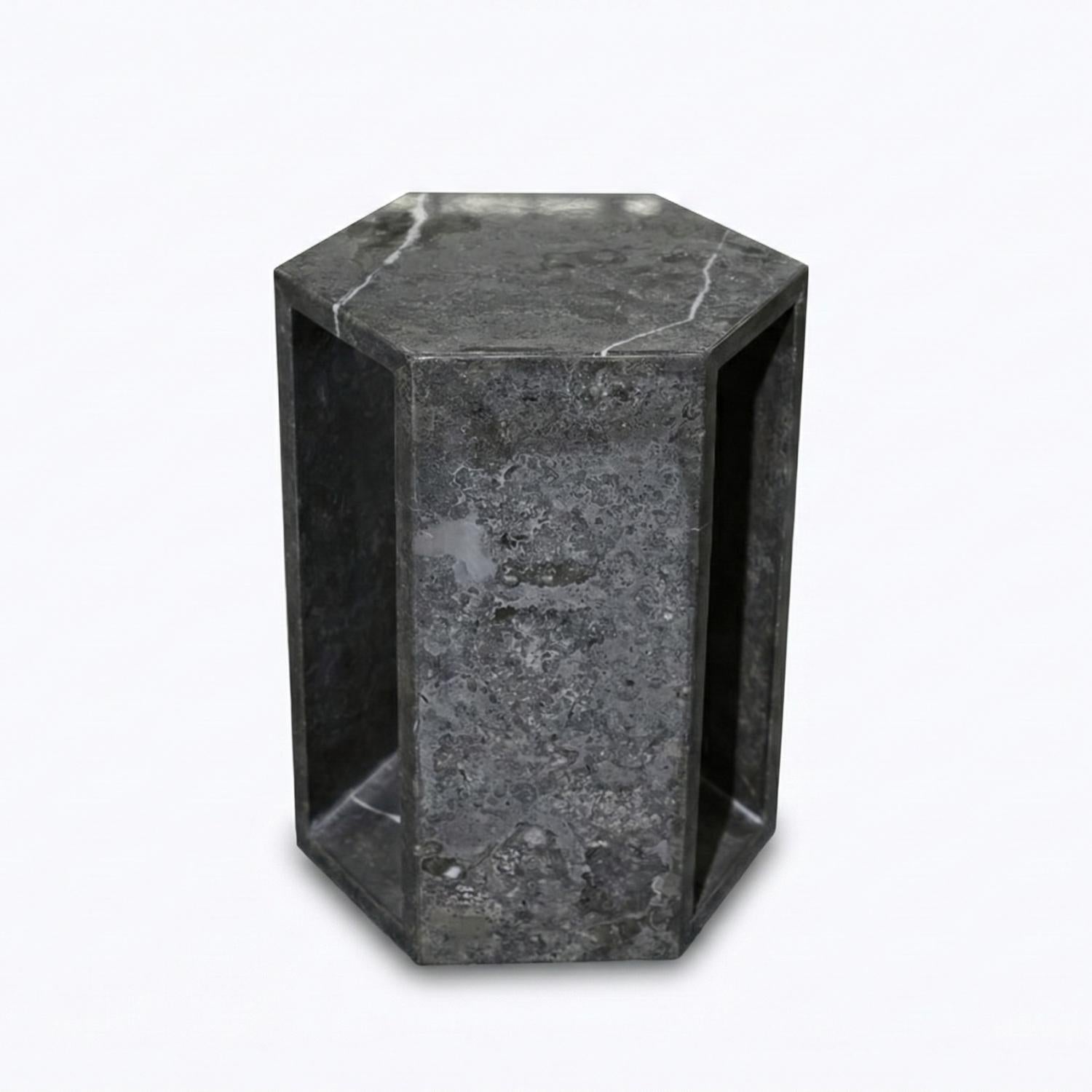 Modern Real Marble Dark Grey Side Table for Home Decor or Bathroom Display Stand