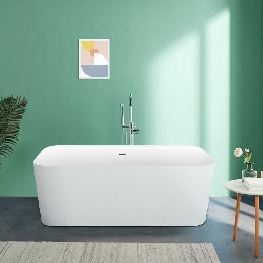 Mokleba 59" Acrylic Rectangle Shape Flatbottom Freestanding Bathtub White