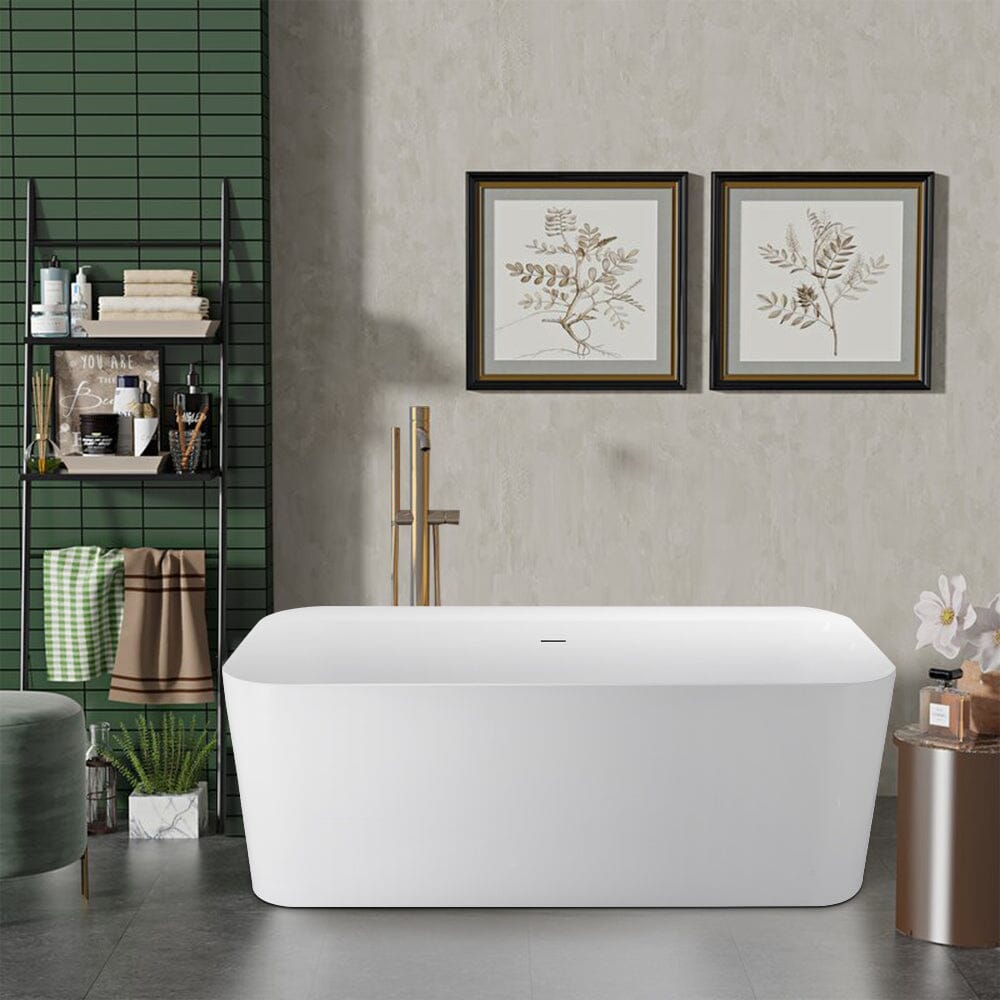 Mokleba 59" Acrylic Rectangle Shape Flatbottom Freestanding Bathtub White