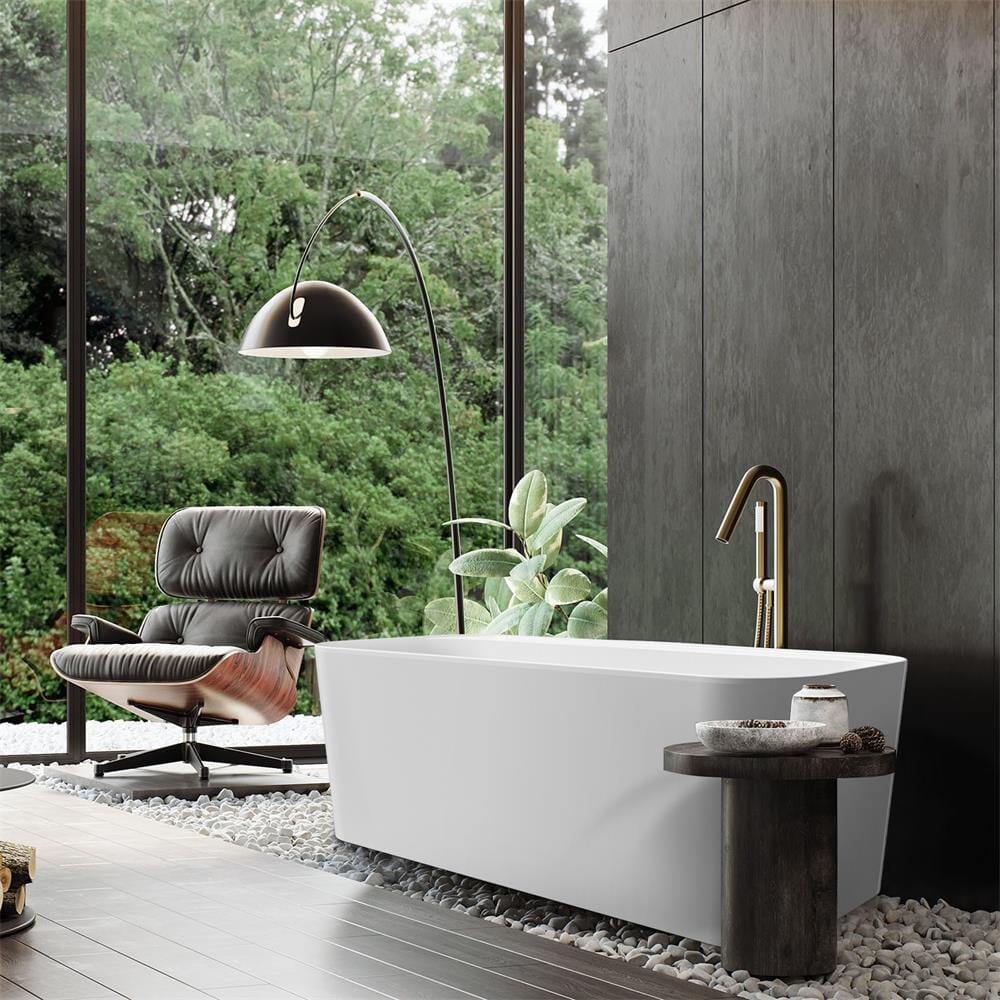 Mokleba 59" Acrylic Rectangle Shape Flatbottom Freestanding Bathtub White